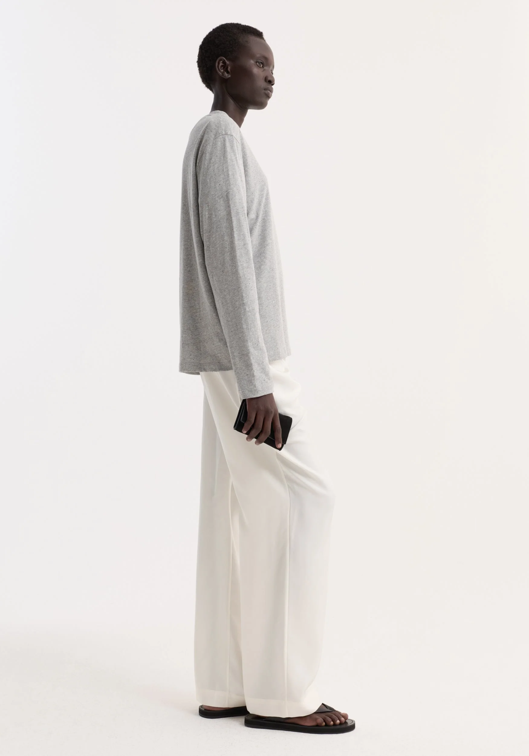 ROHE - Slub melange cotton long sleeve | light grey melange - Image 3