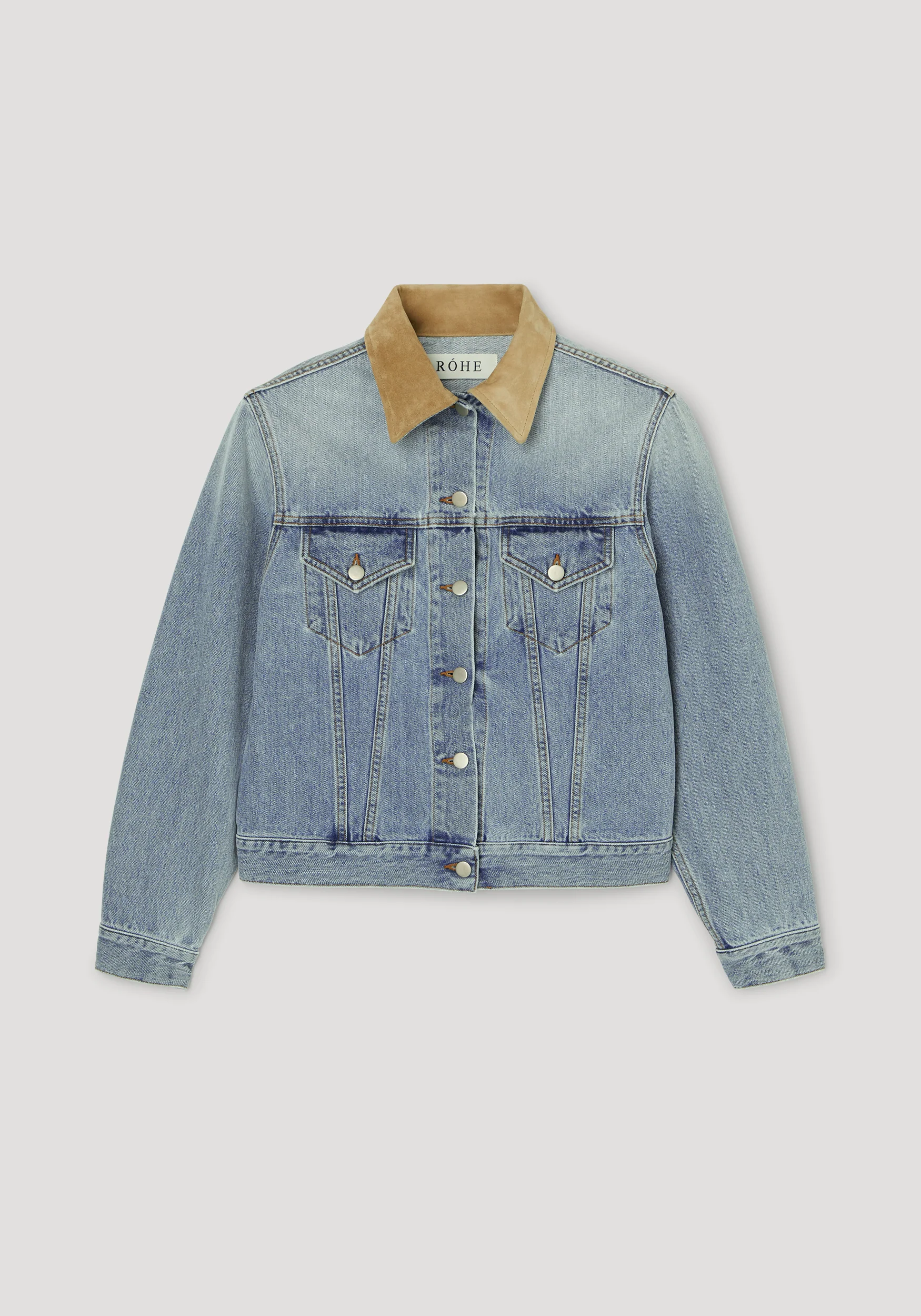 ROHE - Suede collar fitted denim jacket | classic blue - Image 6