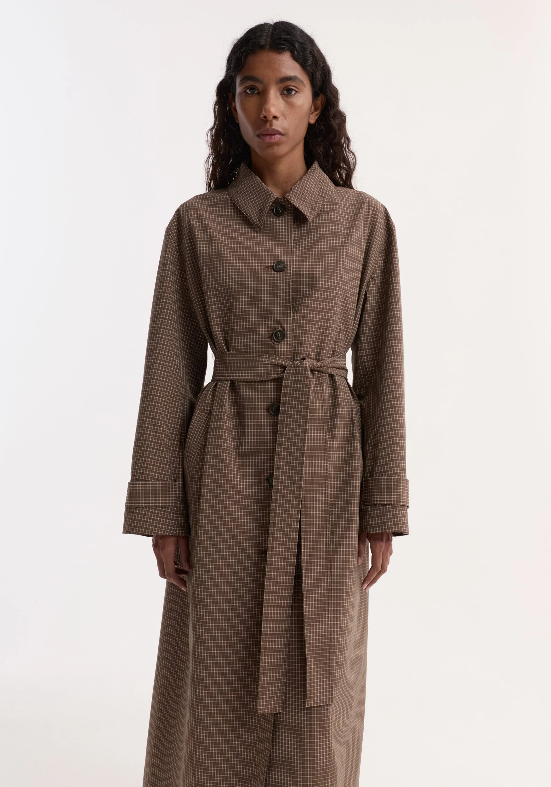 ROHE - Technical check belted coat | brown multi check - Image 2