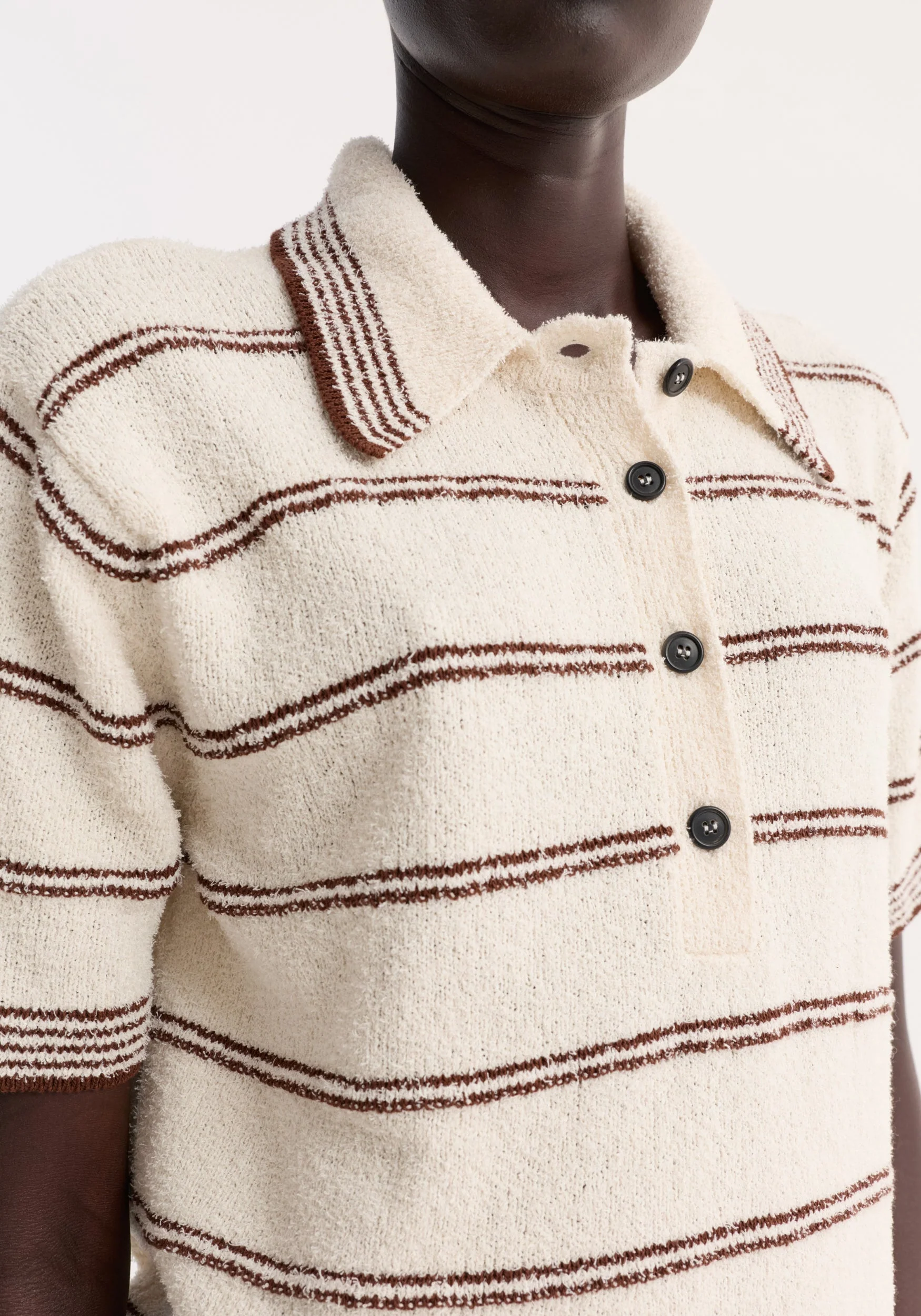 ROHE - Towelling striped polo | cream / brown stripe - Image 3