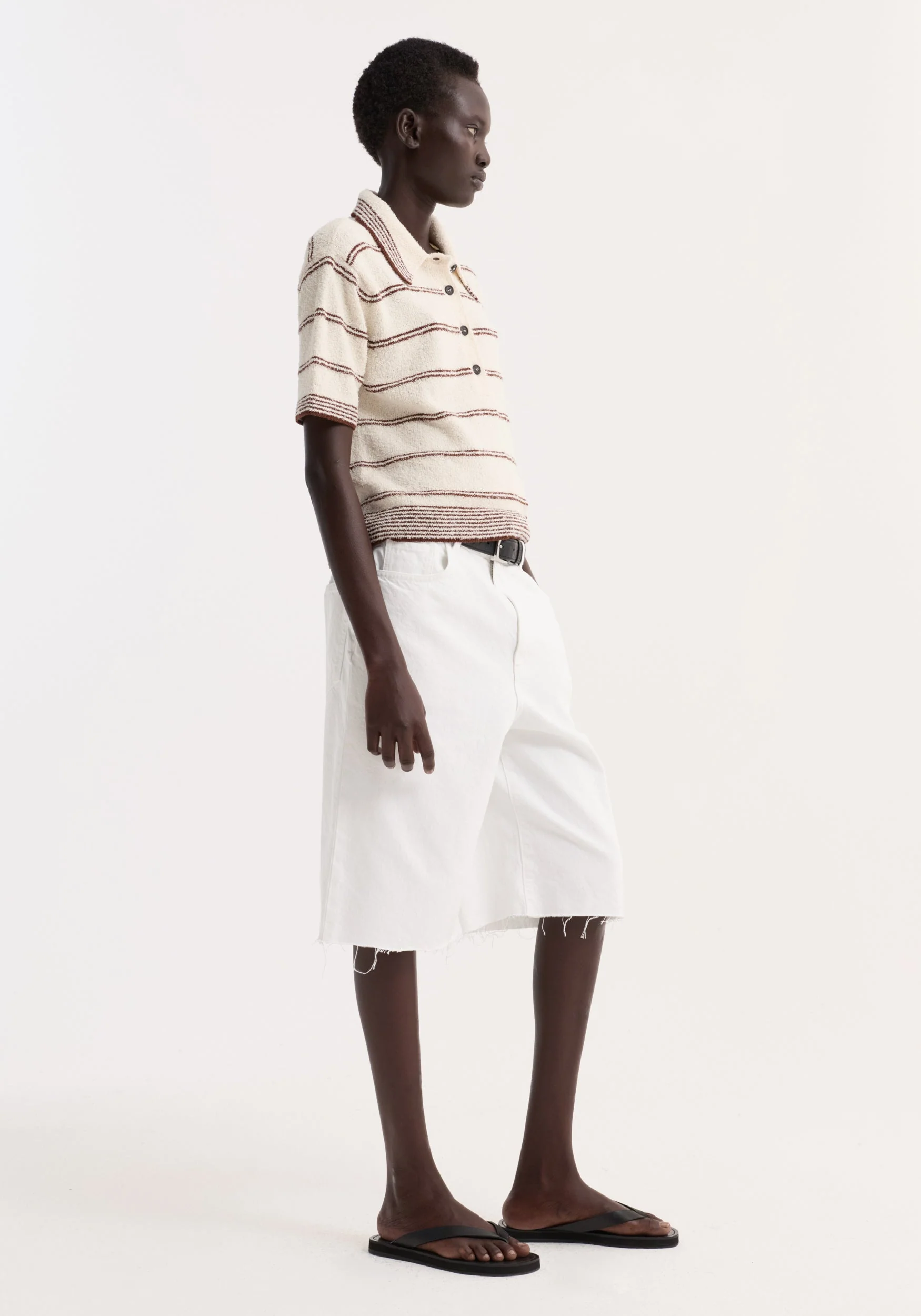 ROHE - Towelling striped polo | cream / brown stripe - Image 4