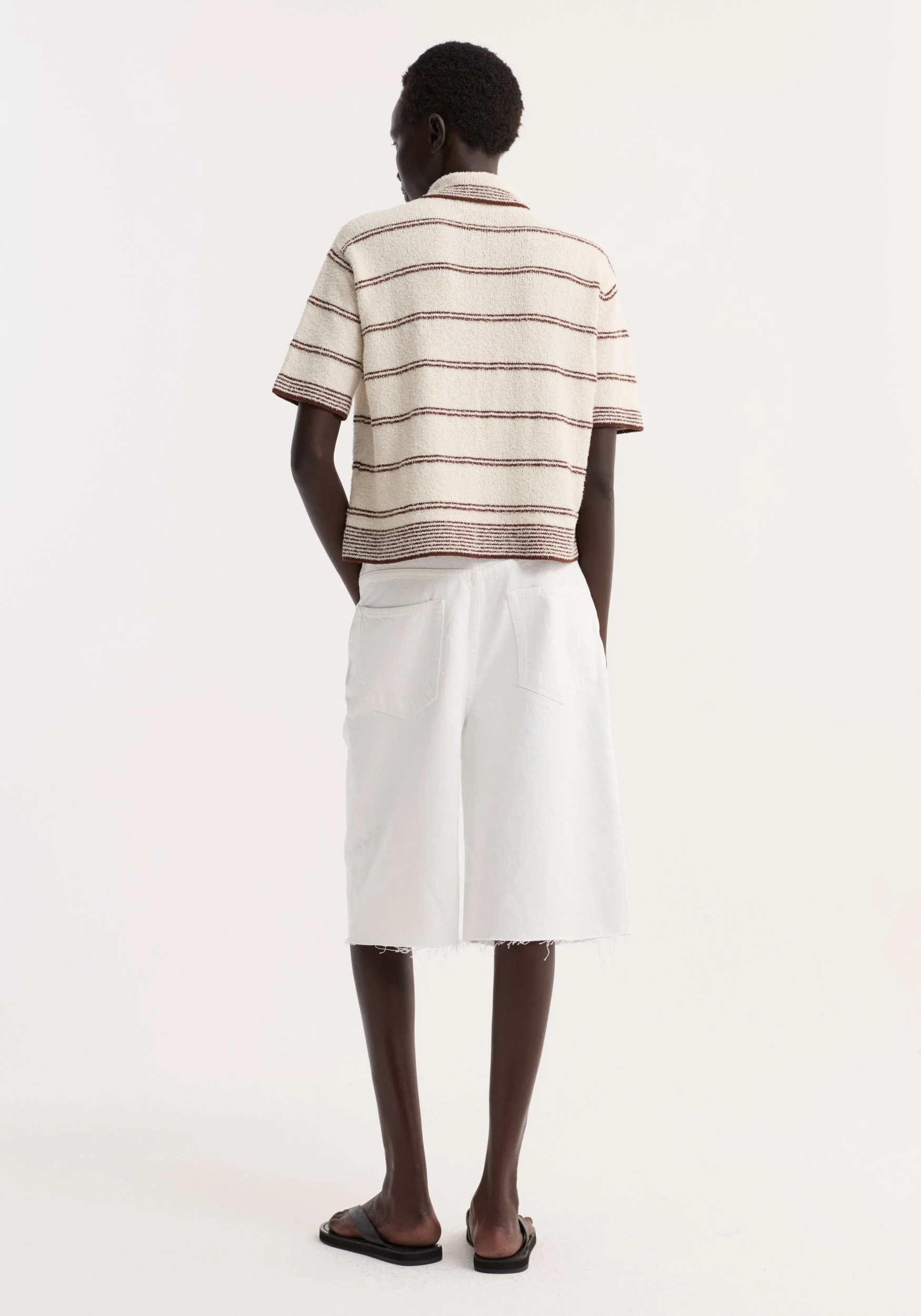 ROHE - Towelling striped polo | cream / brown stripe - Image 5