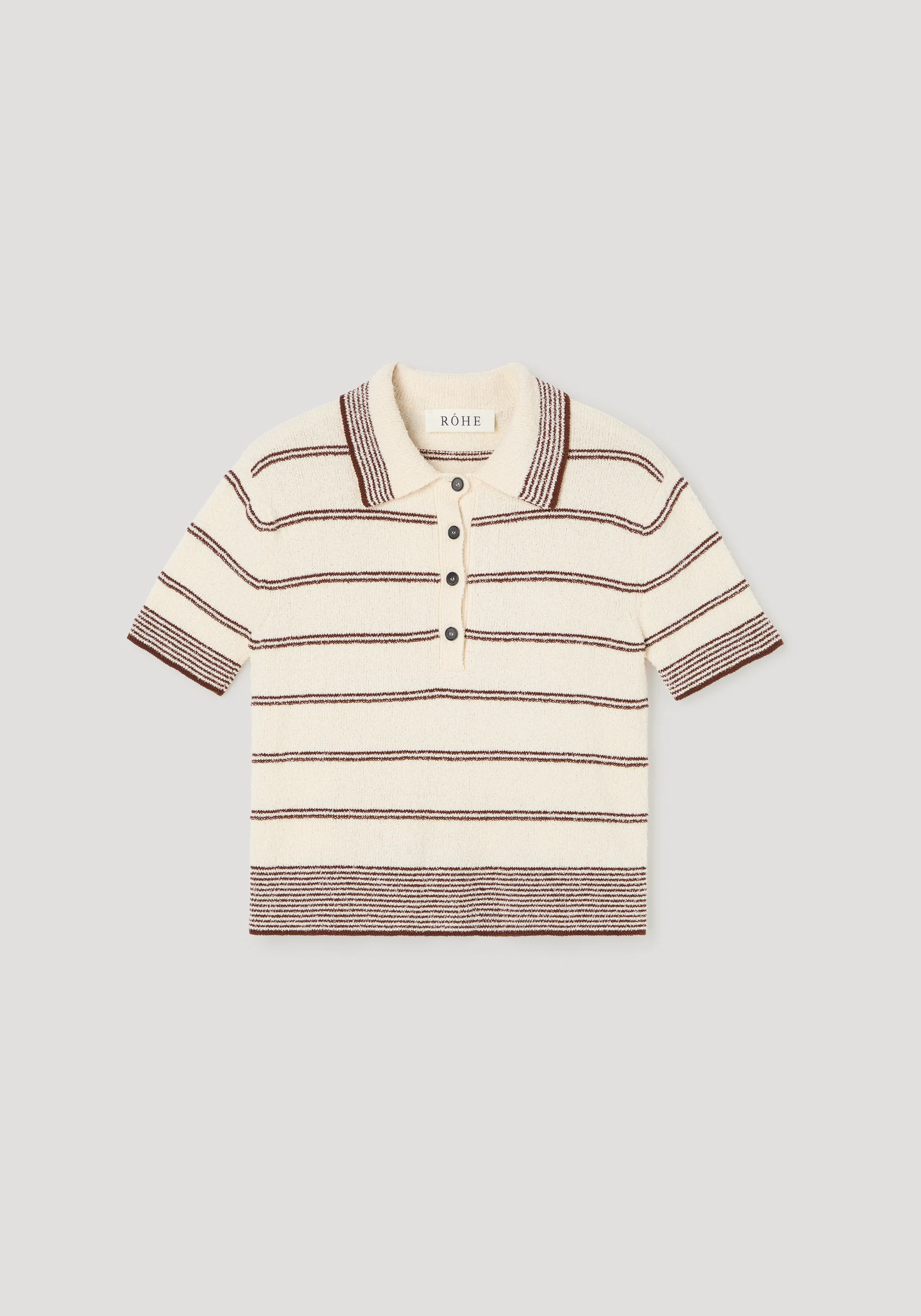 ROHE - Towelling striped polo | cream / brown stripe - Image 6