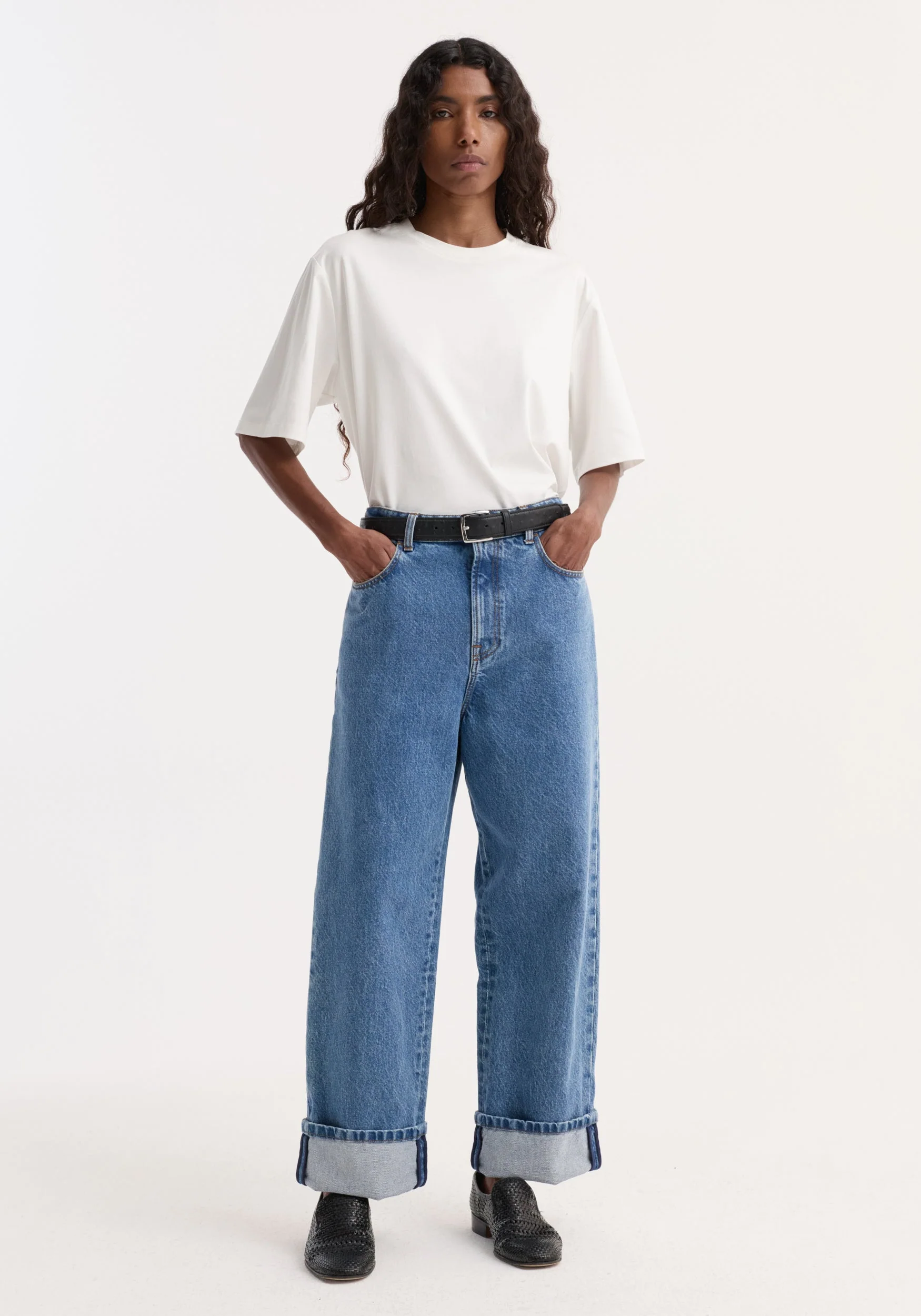 ROHE - Turn - up baggy denim | heritage blue