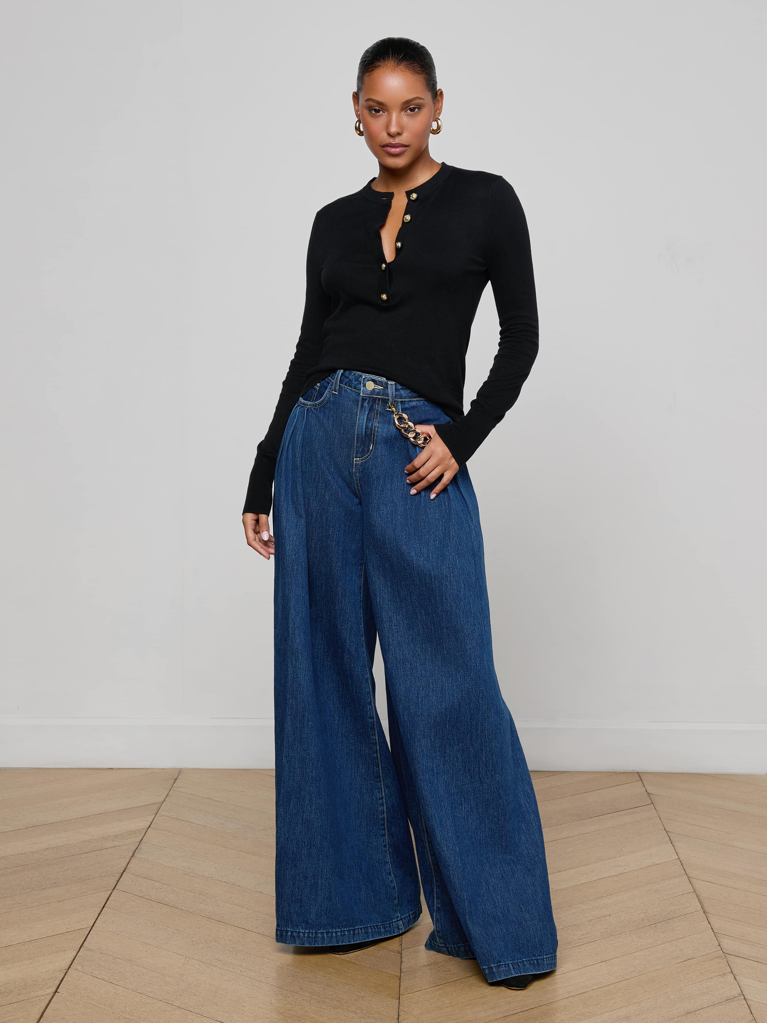 L'AGENCE - Ronda Knit Henley Top - Image 3