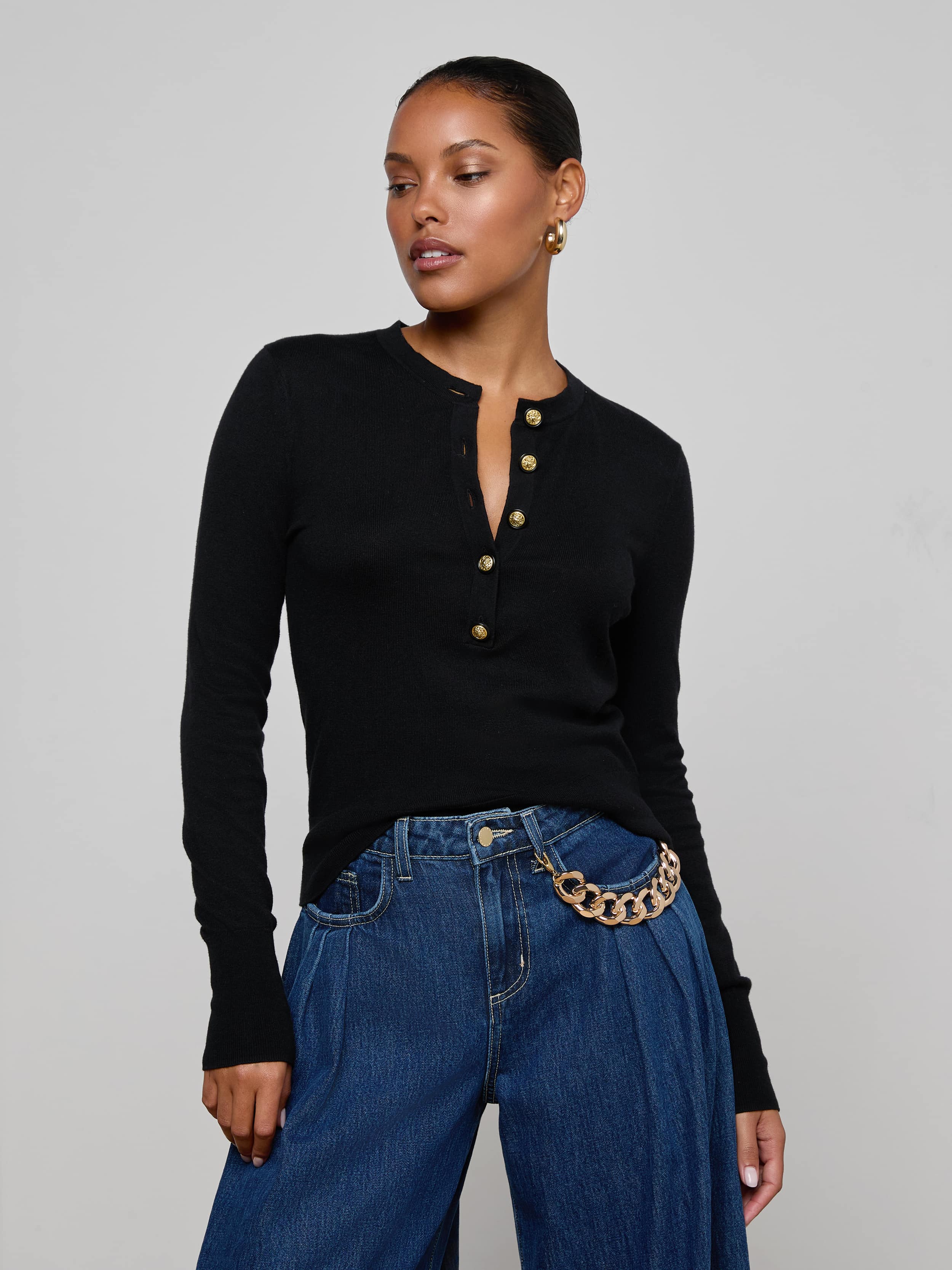 L'AGENCE - Ronda Knit Henley Top - Image 7