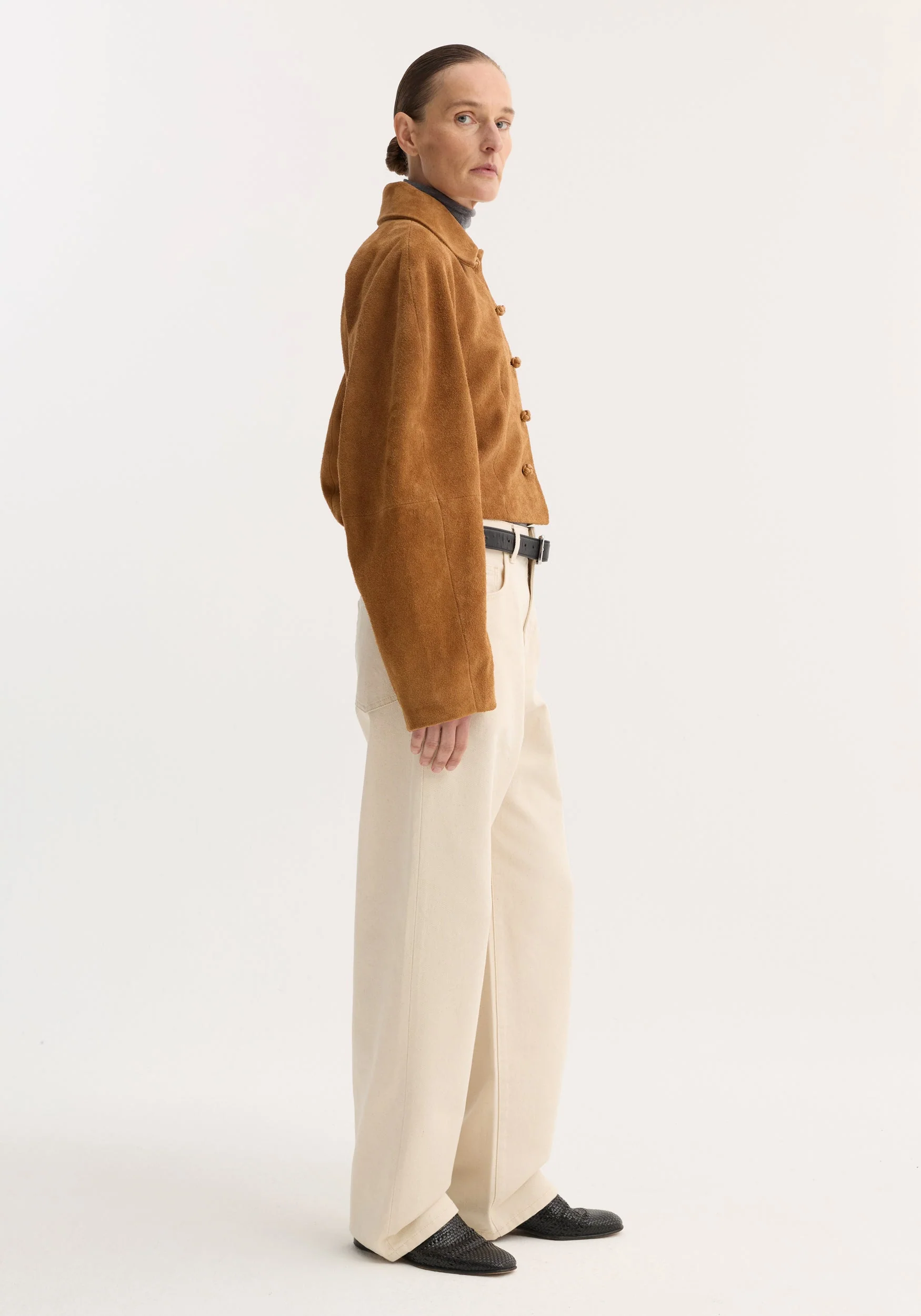 ROHE - Rounded textured suede jacket | cognac - Image 4