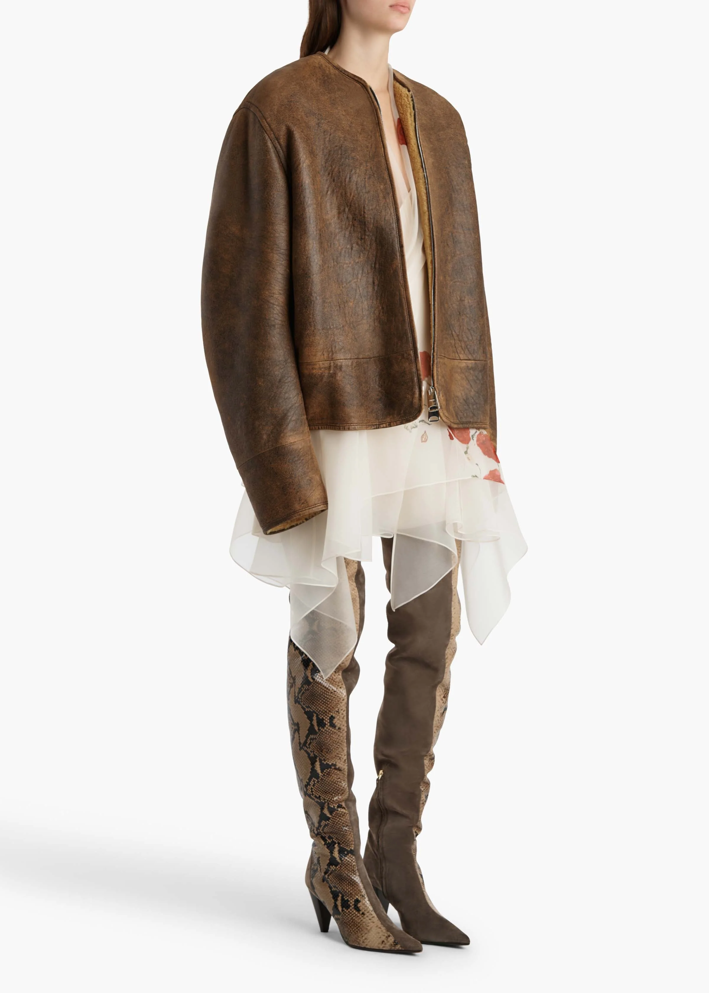 Khaite - Ruban Jacket in Dark Brown Distresed Leather - Image 10