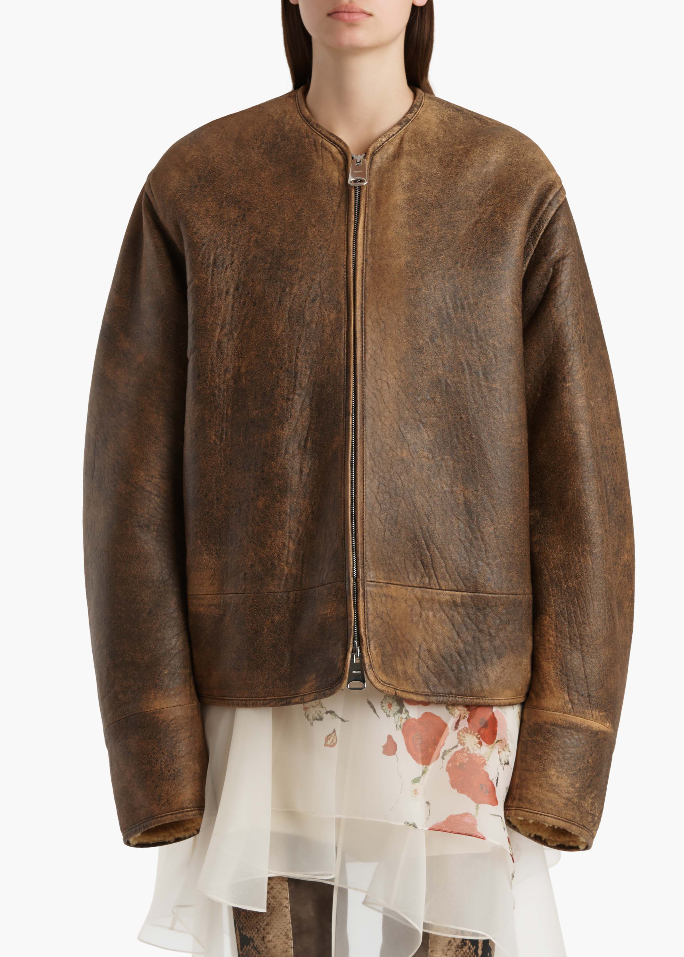 Khaite - Ruban Jacket in Dark Brown Distresed Leather - Image 11