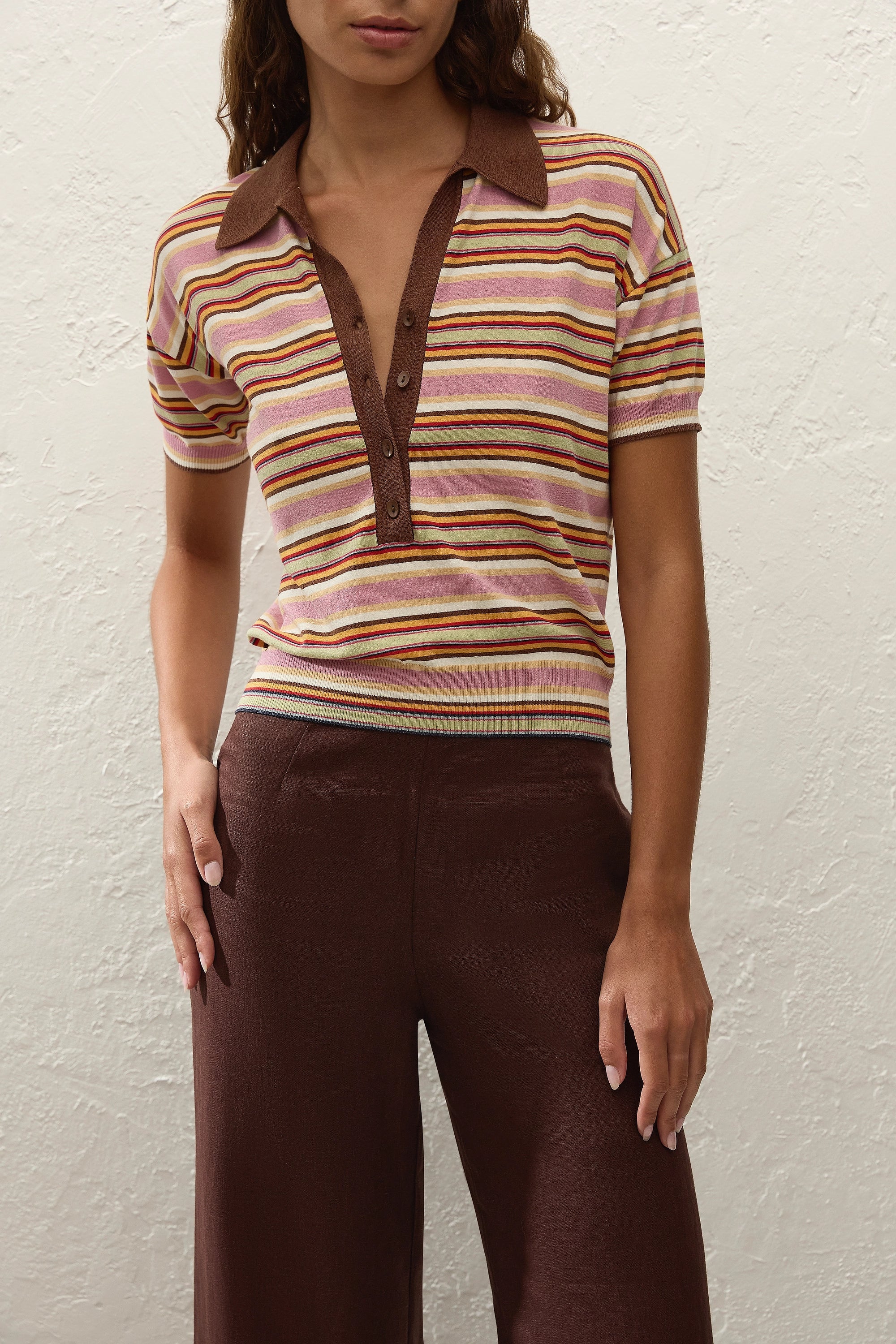 Faithfull - Sable Polo Shirt Luis Stripe Dusty Mauve - Image 2