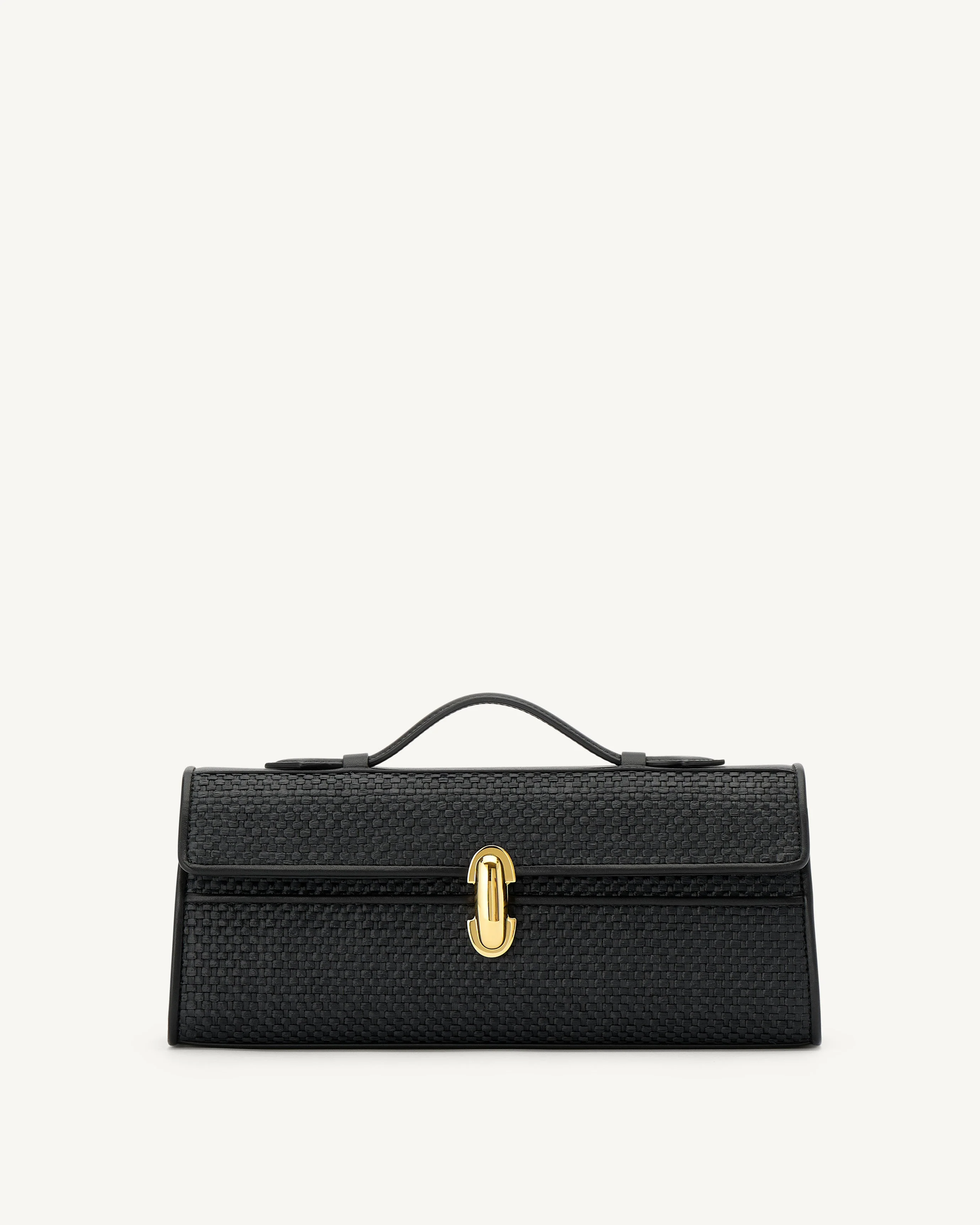 SAVETTE - Slim Symmetry Pochette in Black Raffia