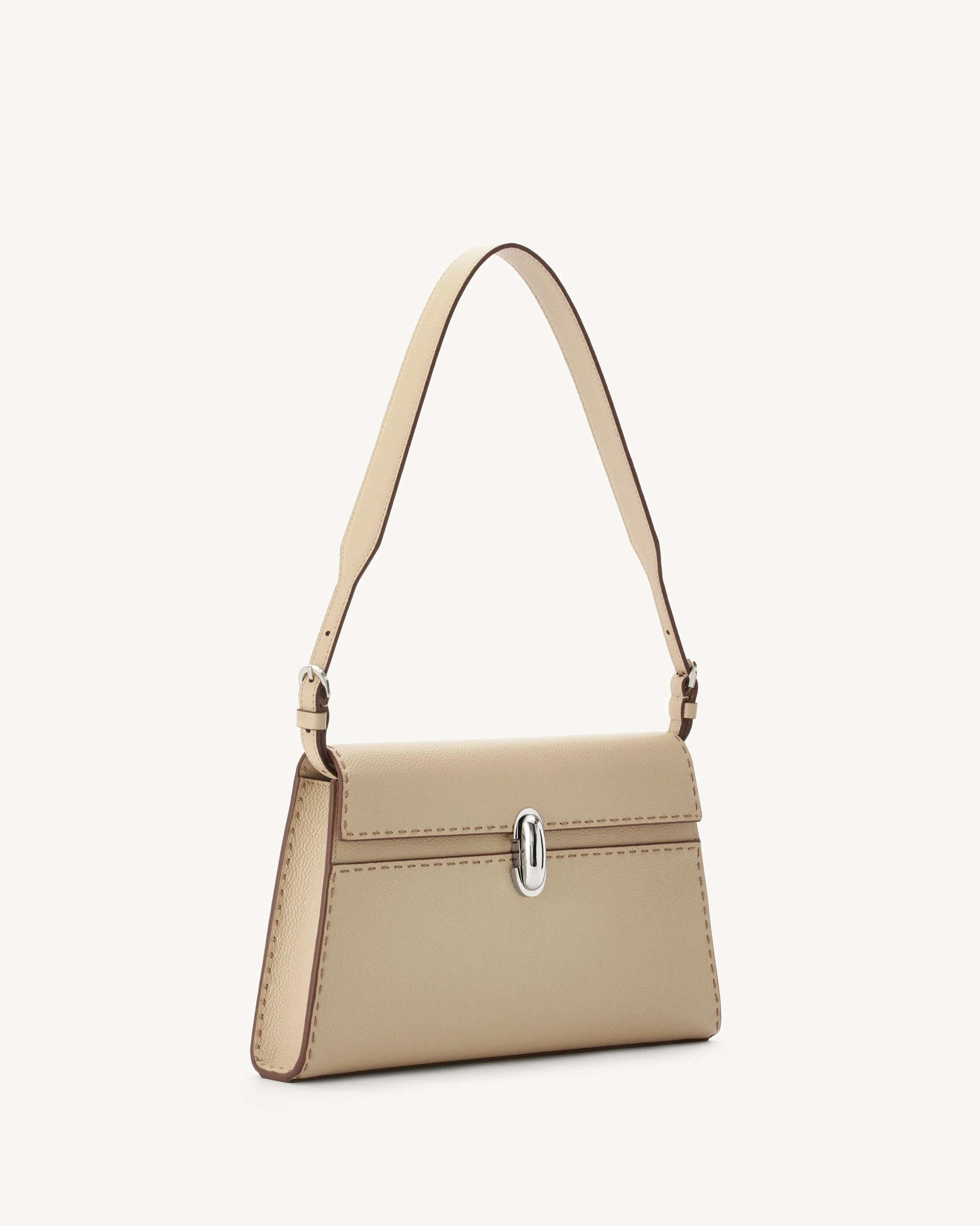 SAVETTE - Symmetry Shoulder Bag in Bone Grained Leather w/ Hand Stitch - Image 2