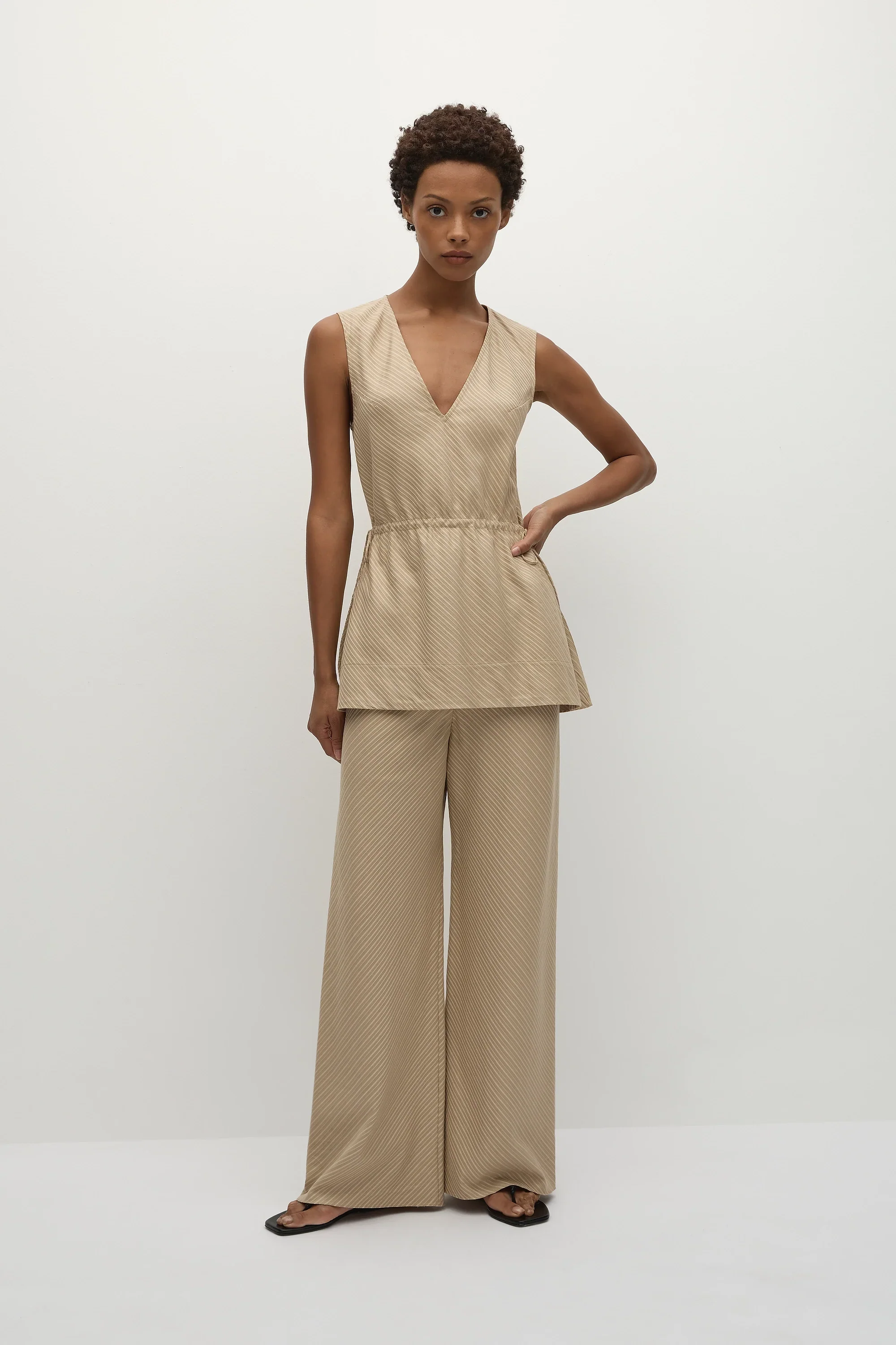 Faithfull - Selan Pant Pinstripe Fawn White - Final Sale
