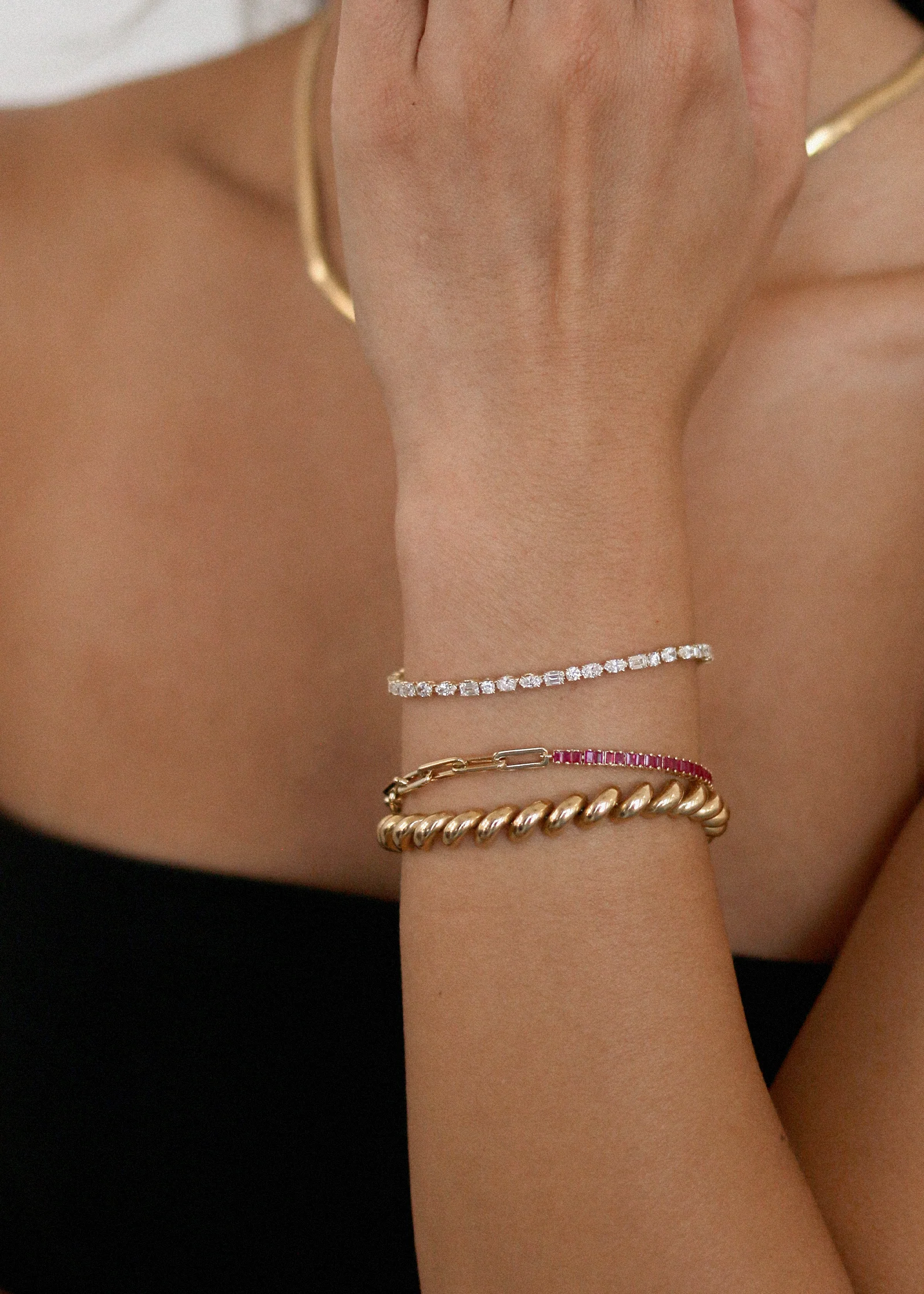 Kinn - Serena Baguette Tennis Link Bracelet Ruby - Image 8