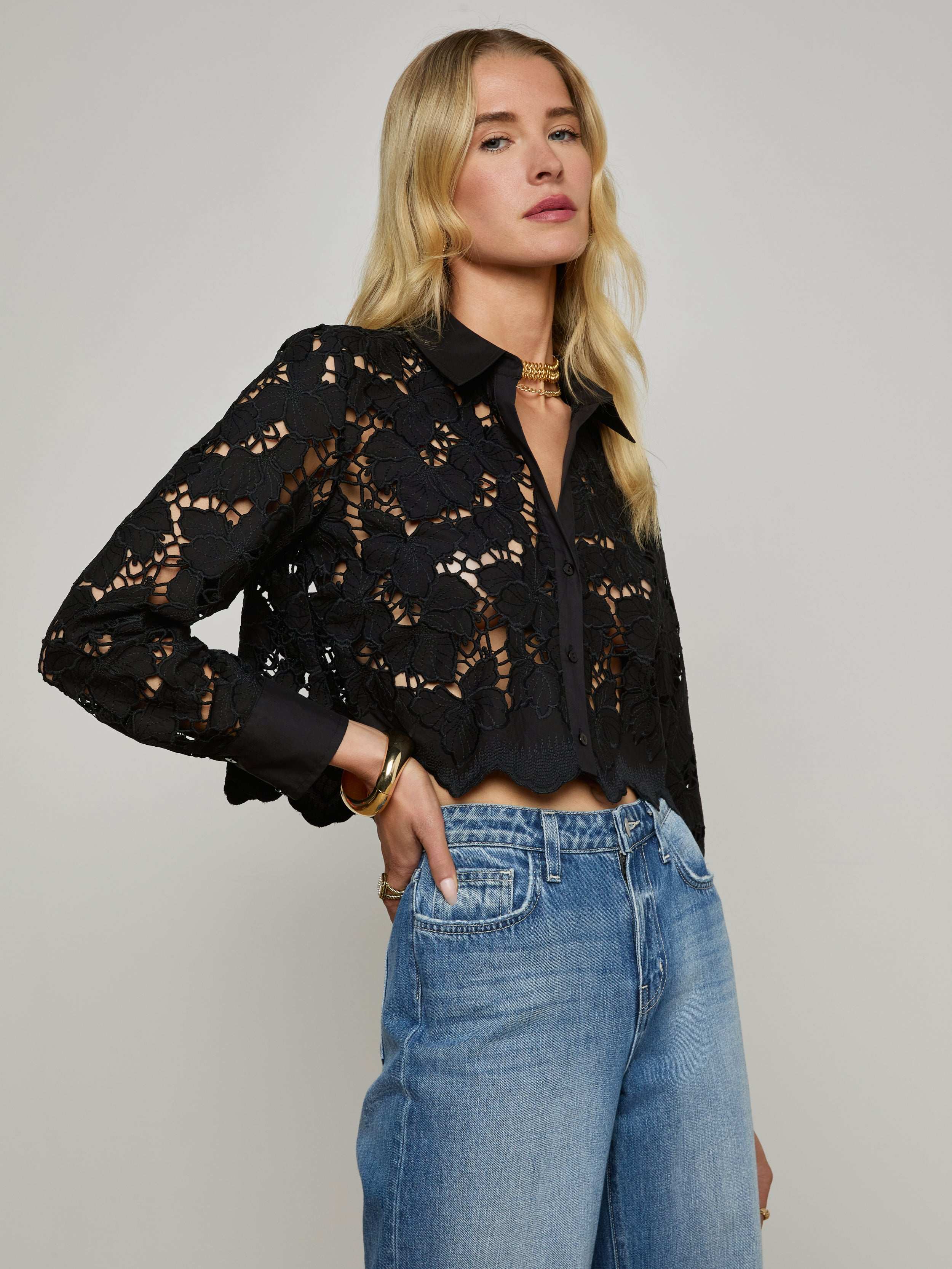 L'AGENCE - Seychelle Cropped Eyelet Blouse - Image 11