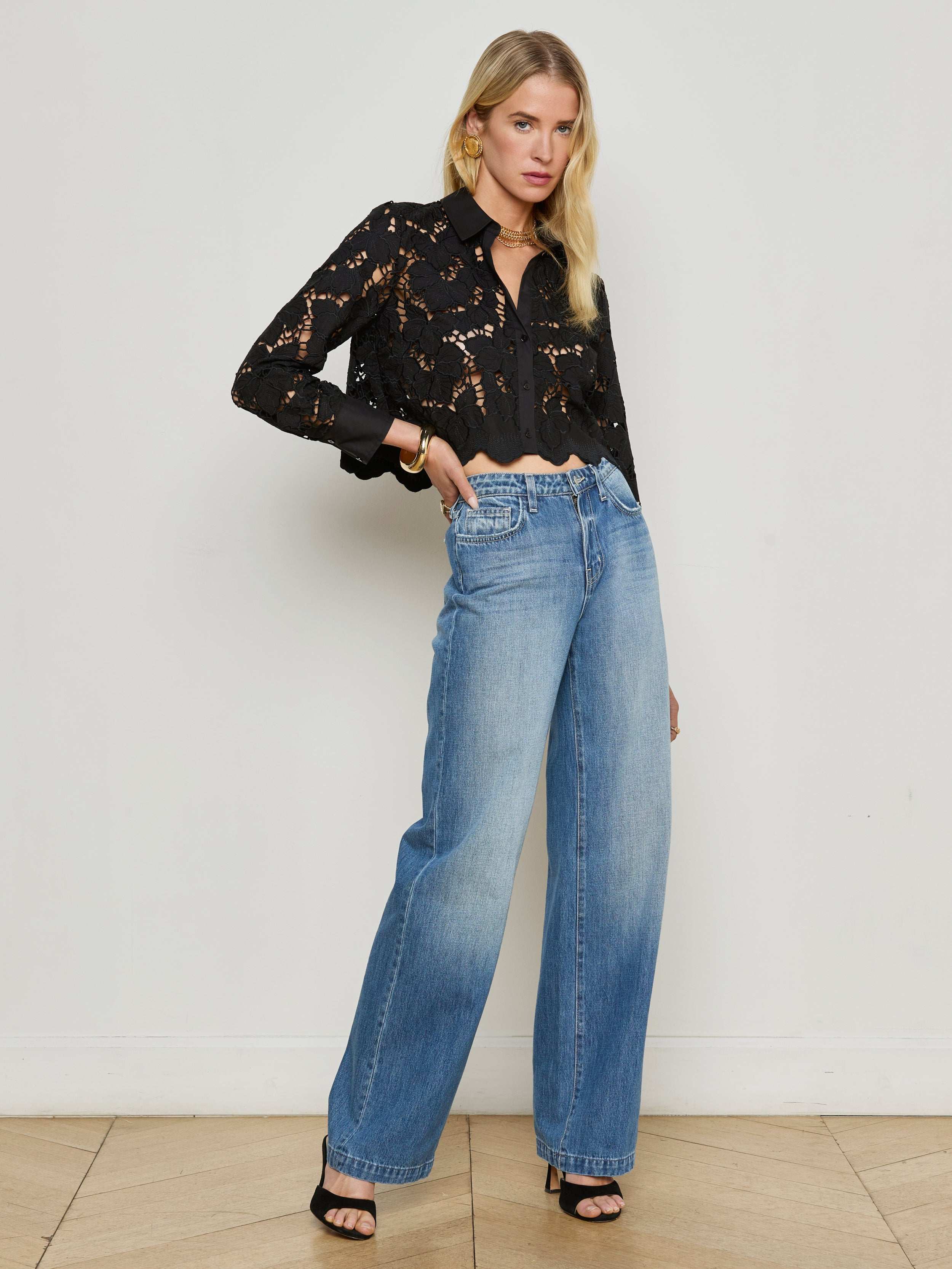 L'AGENCE - Seychelle Cropped Eyelet Blouse - Image 14