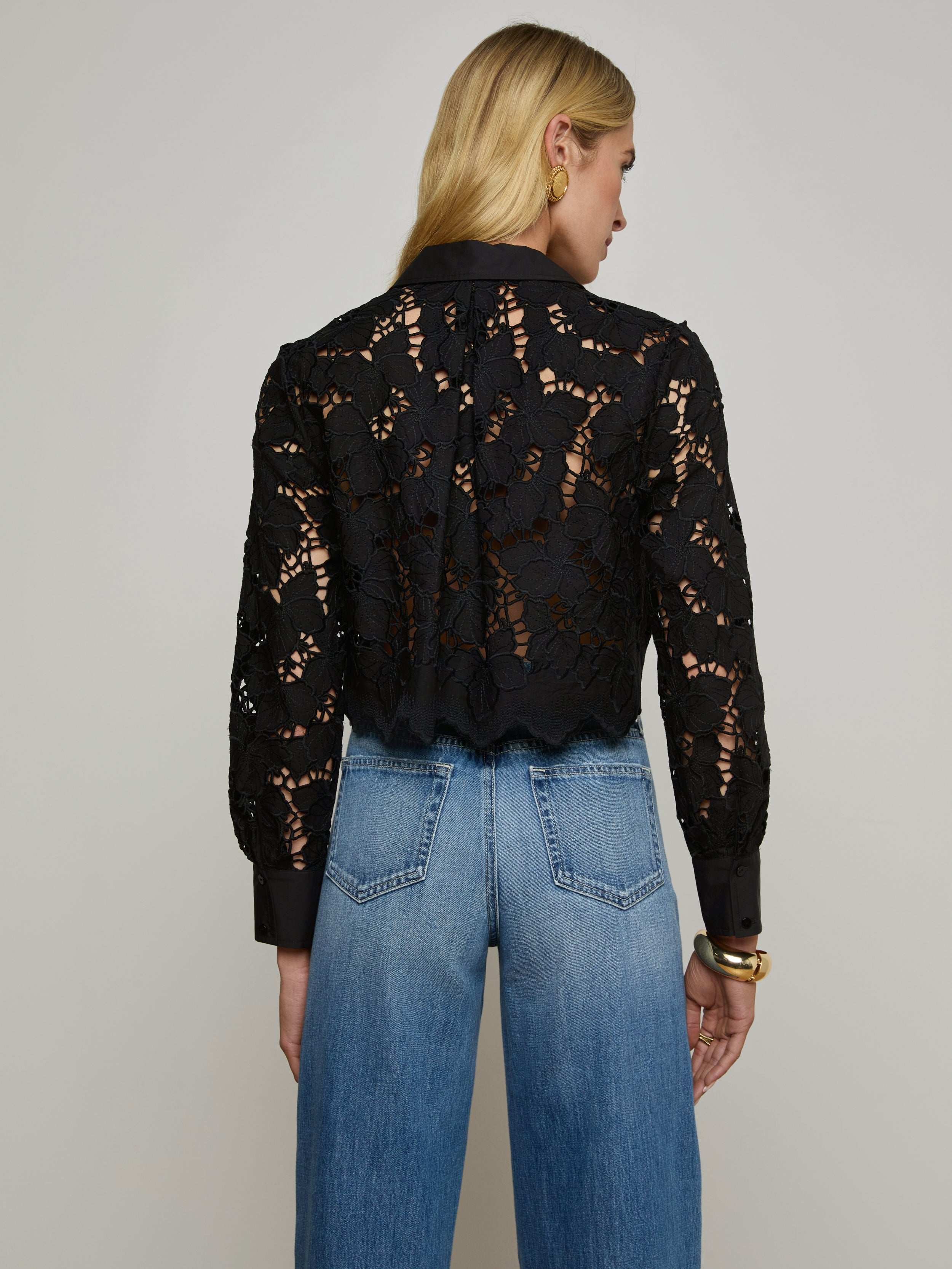 L'AGENCE - Seychelle Cropped Eyelet Blouse - Image 4