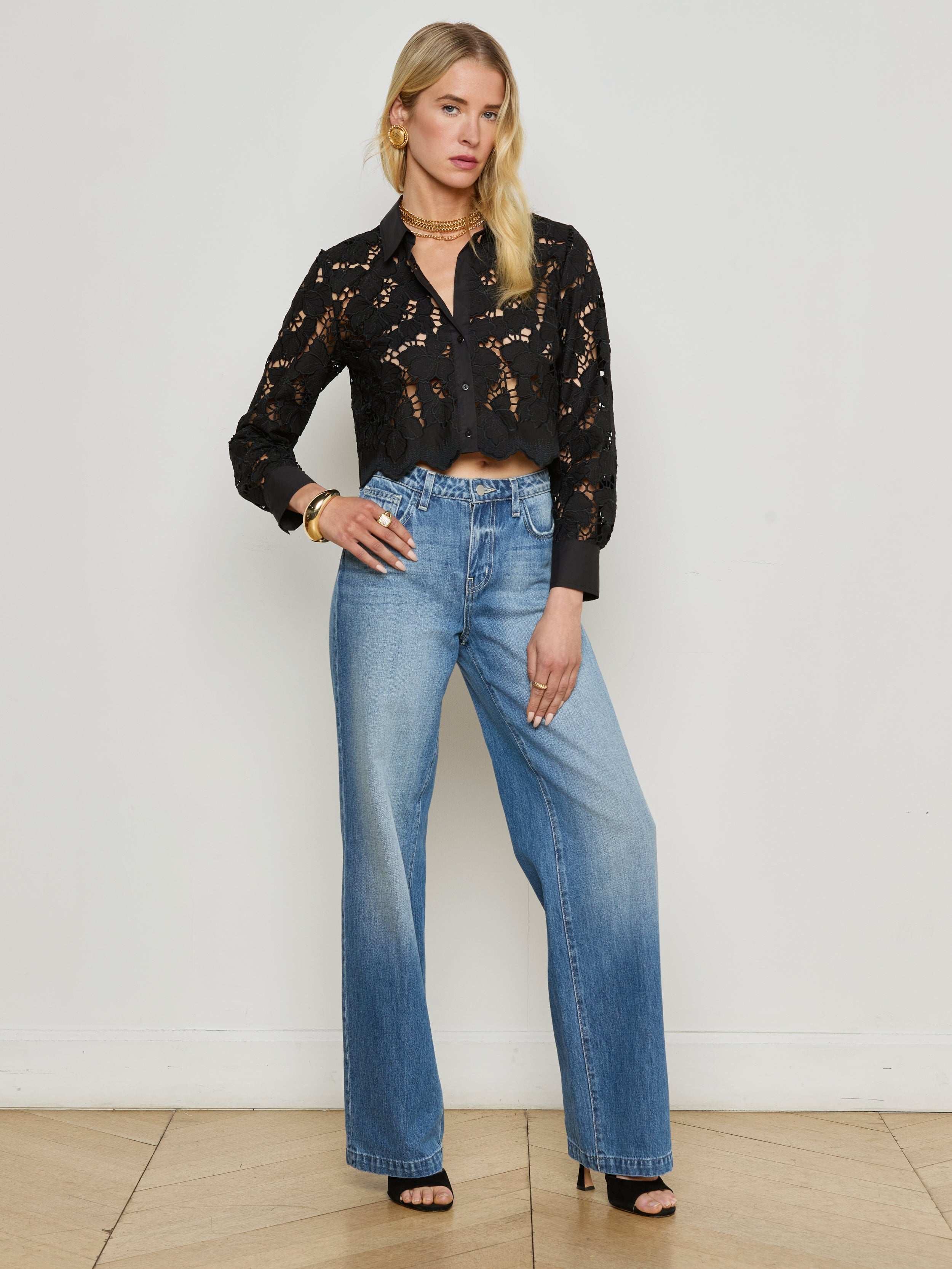 L'AGENCE - Seychelle Cropped Eyelet Blouse - Image 5