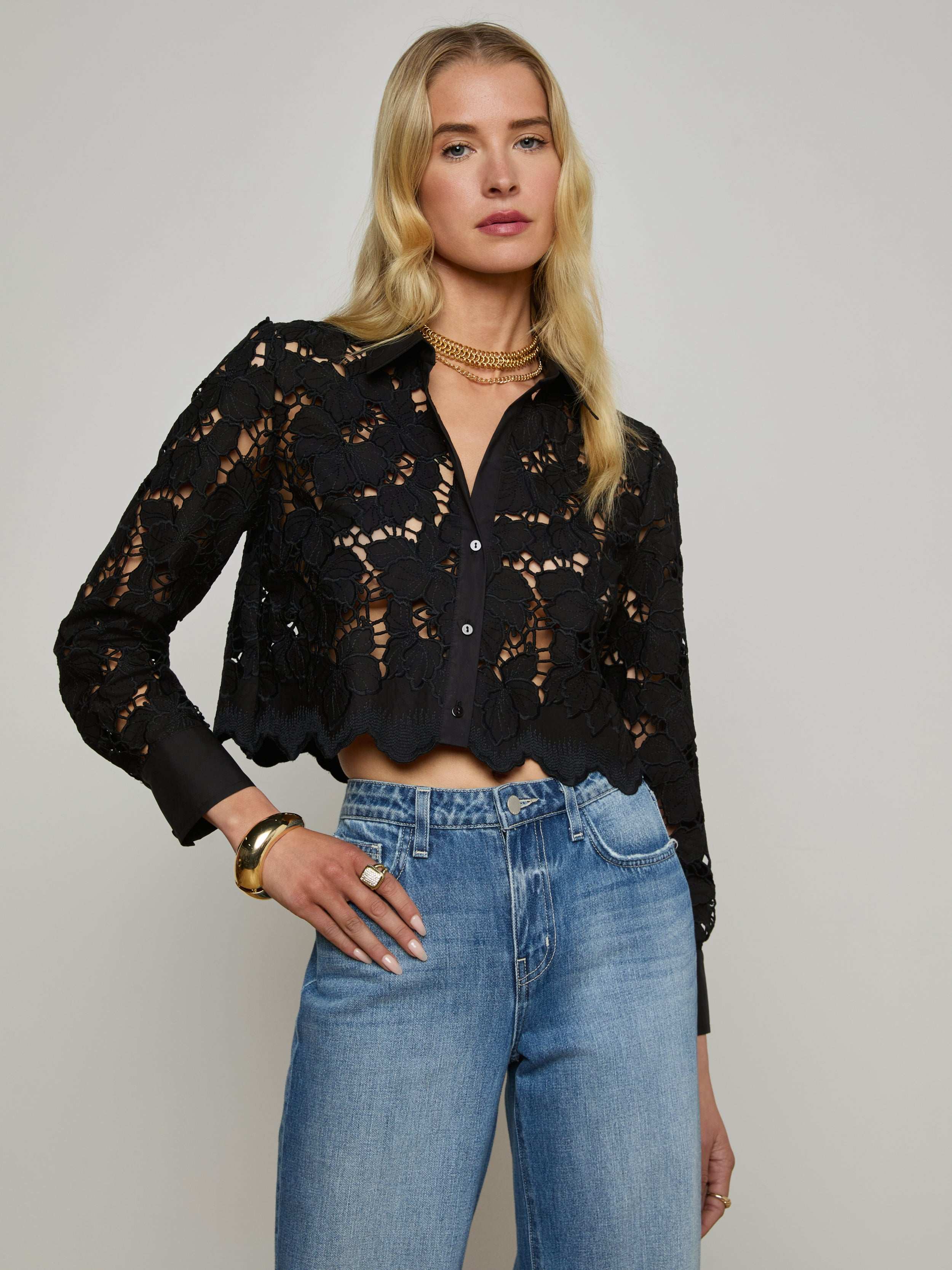 L'AGENCE - Seychelle Cropped Eyelet Blouse - Image 9