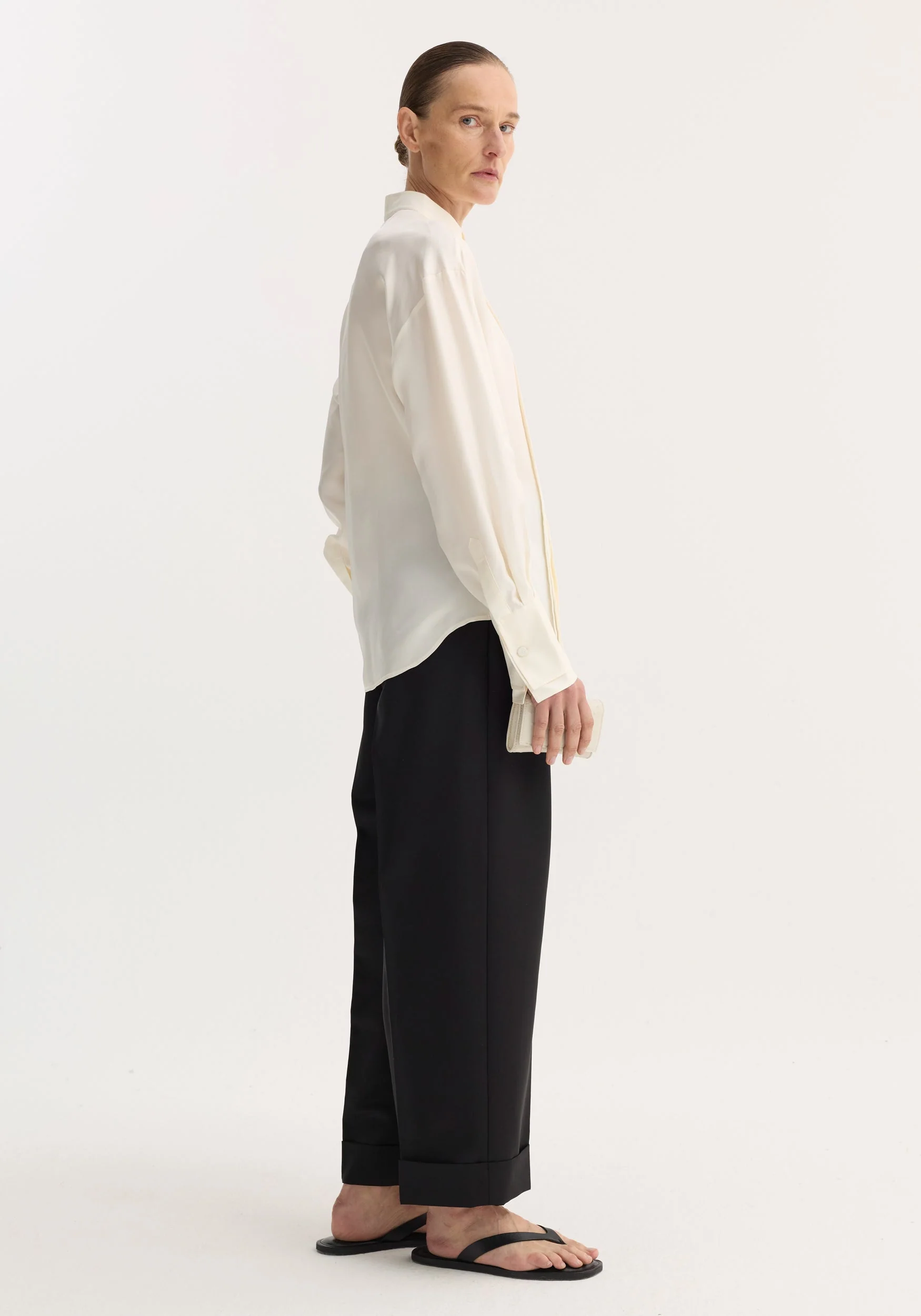 ROHE - Shaped tuxedo silk shirt | cream - Image 3