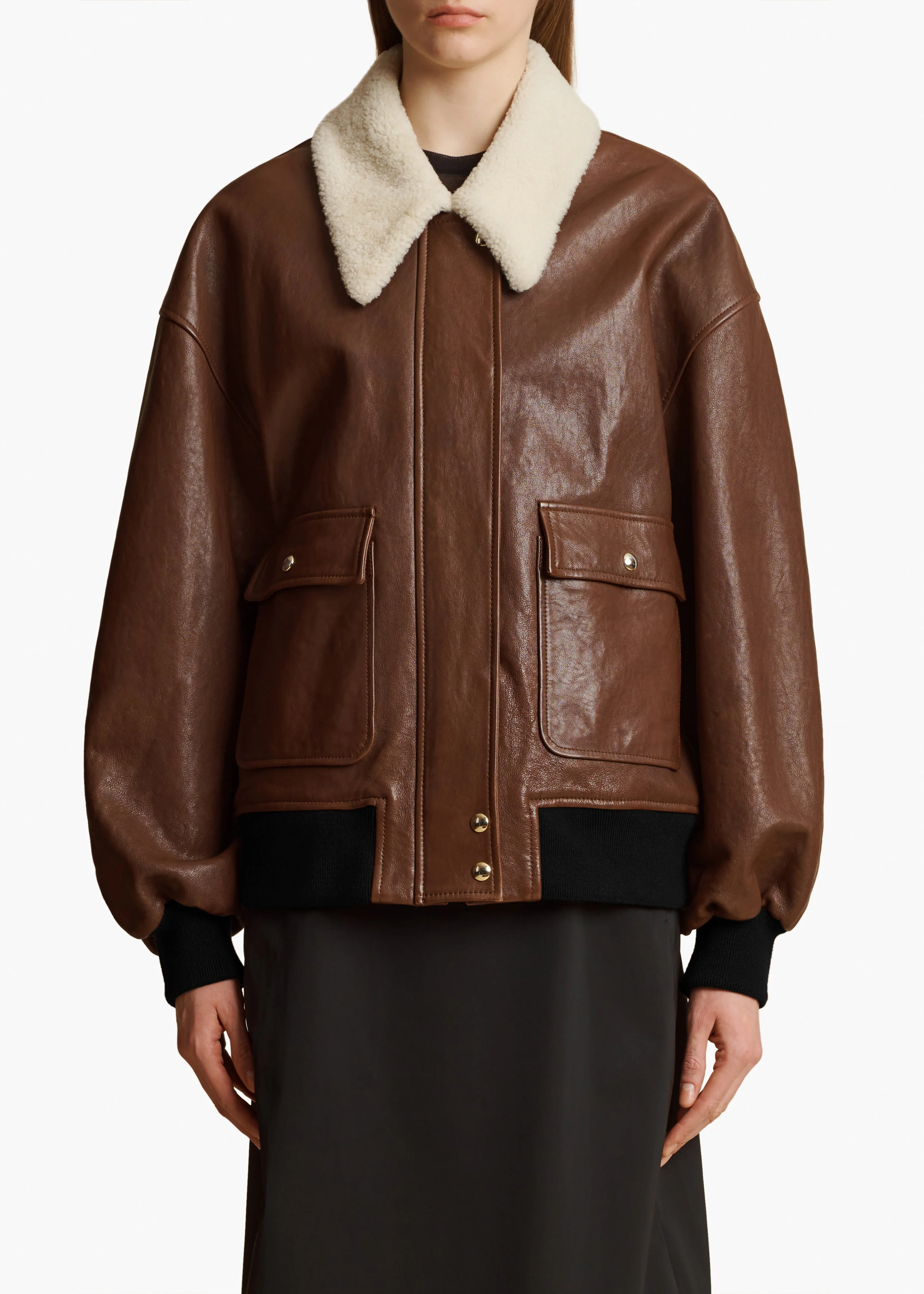 Khaite - Shellar Jacket in Classic Brown Leather - Image 3