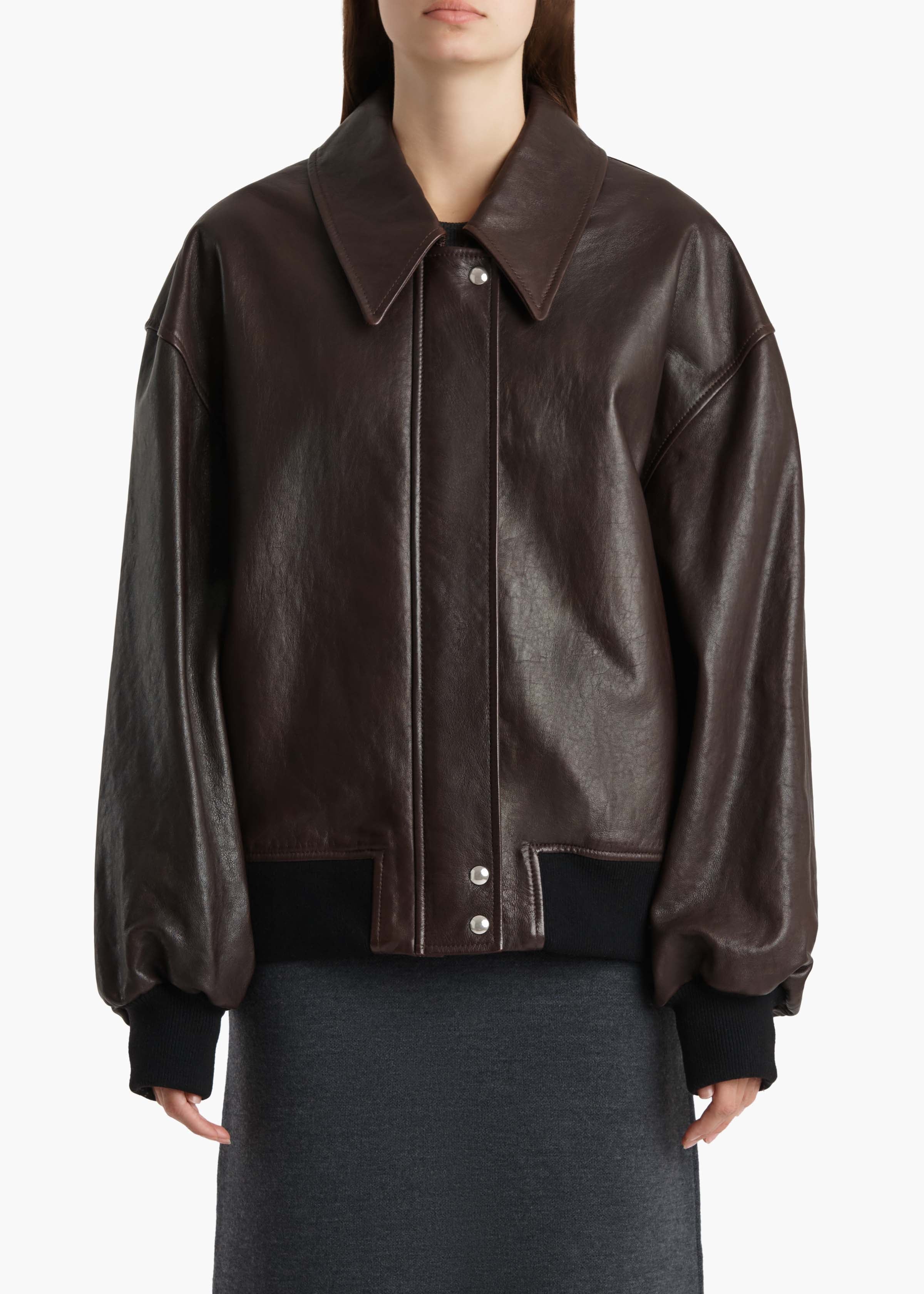 Khaite - Shelman Jacket in Dark Brown Leather - Image 3