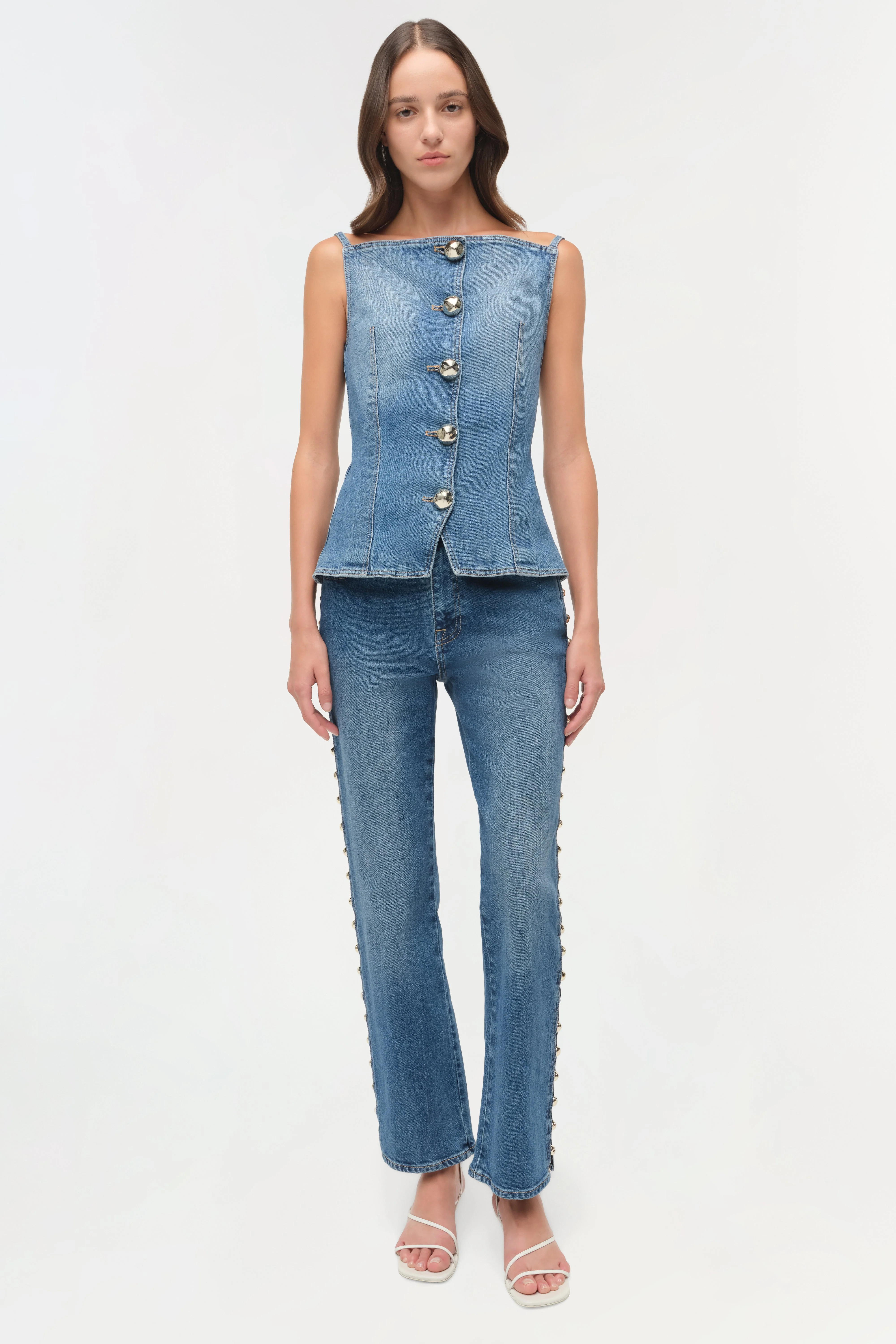 Simkhai - Junie Studded Denim Top - Image 2