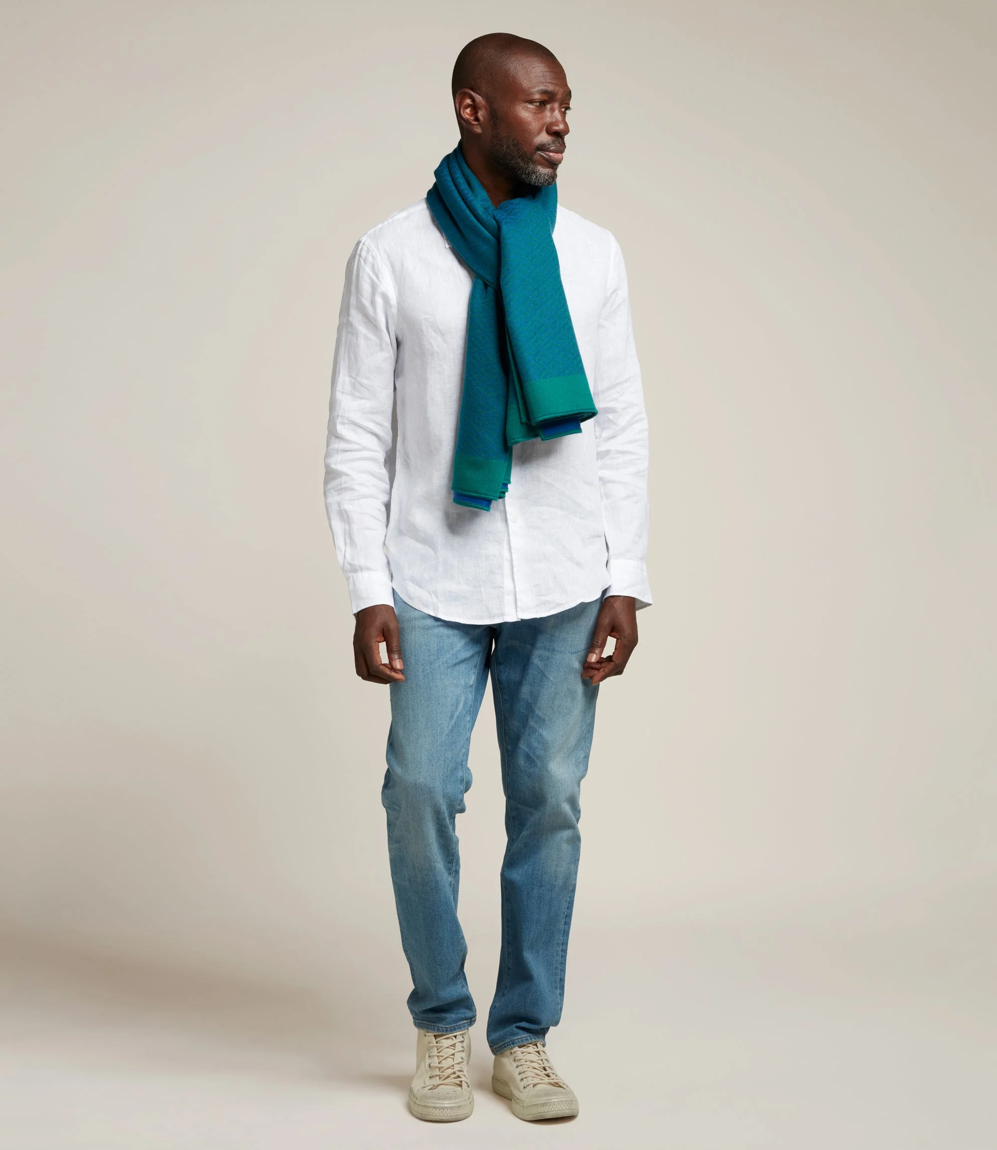 Metier - Small Cashmere Throw Yves Blue and Emerald - Image 5