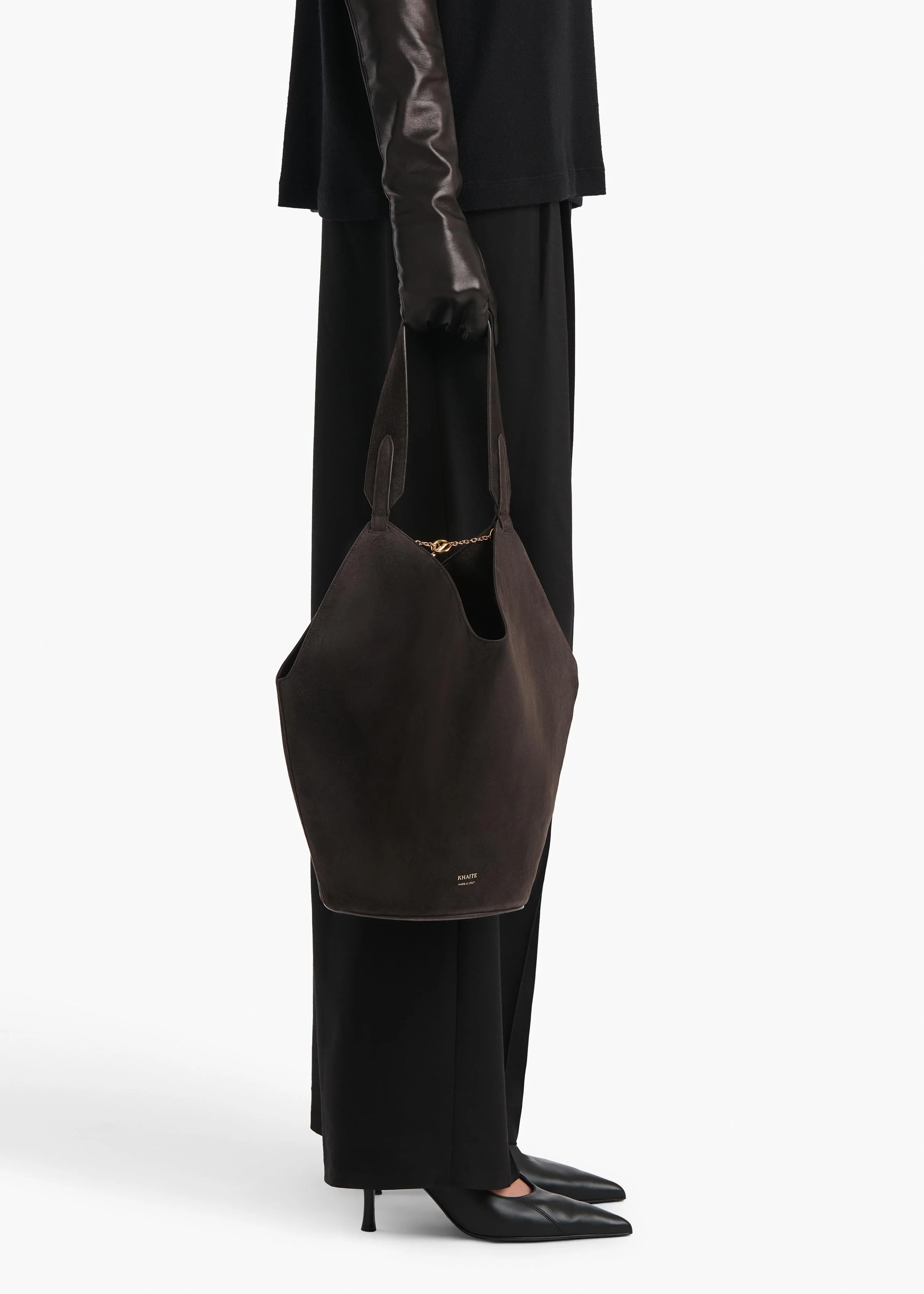 Khaite - Small Lotus Tote in Dark Brown Suede - Image 5