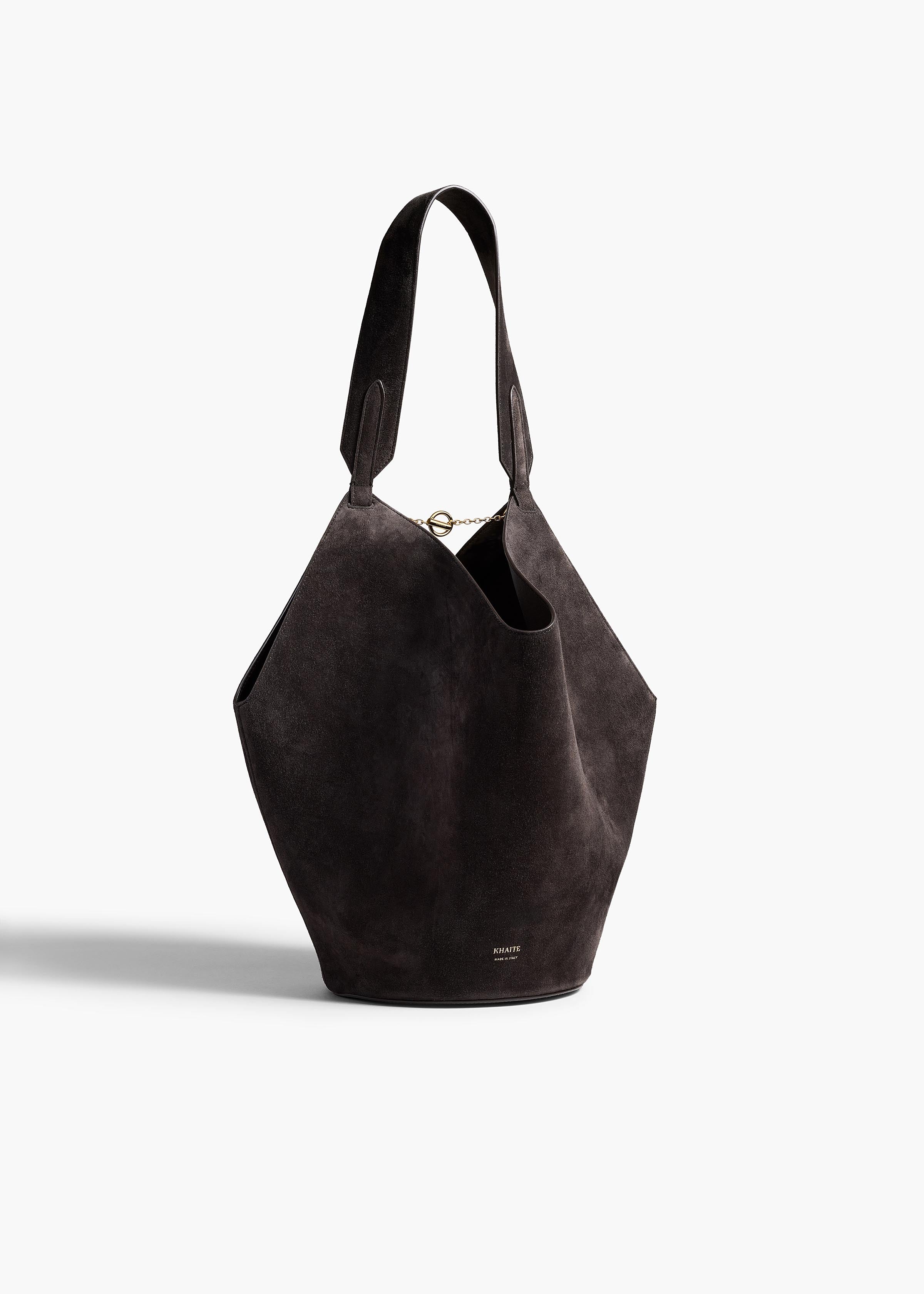 Khaite - Small Lotus Tote in Dark Brown Suede - Image 7