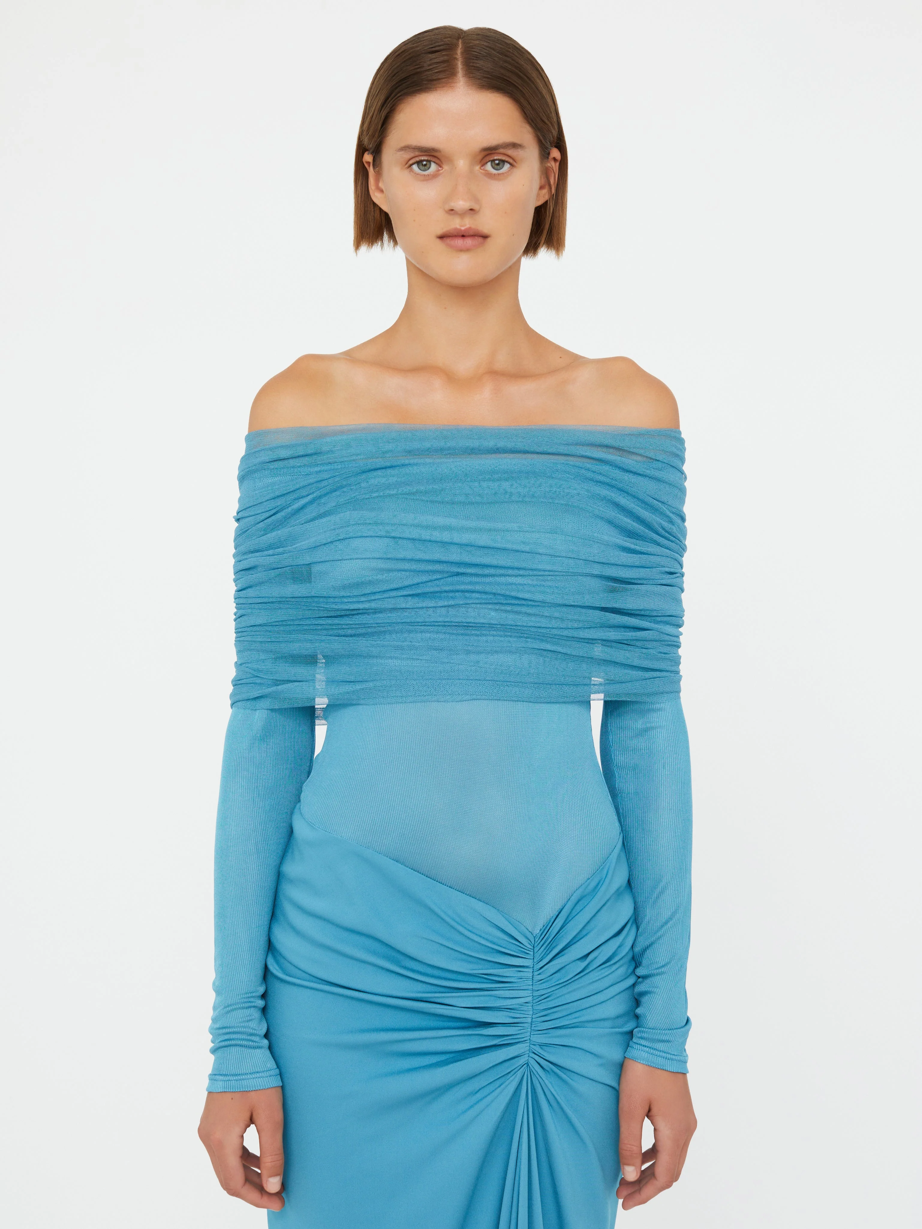 Christopher Esber - Sonora Veiled Long Sleeve Ruched Dress - Image 2