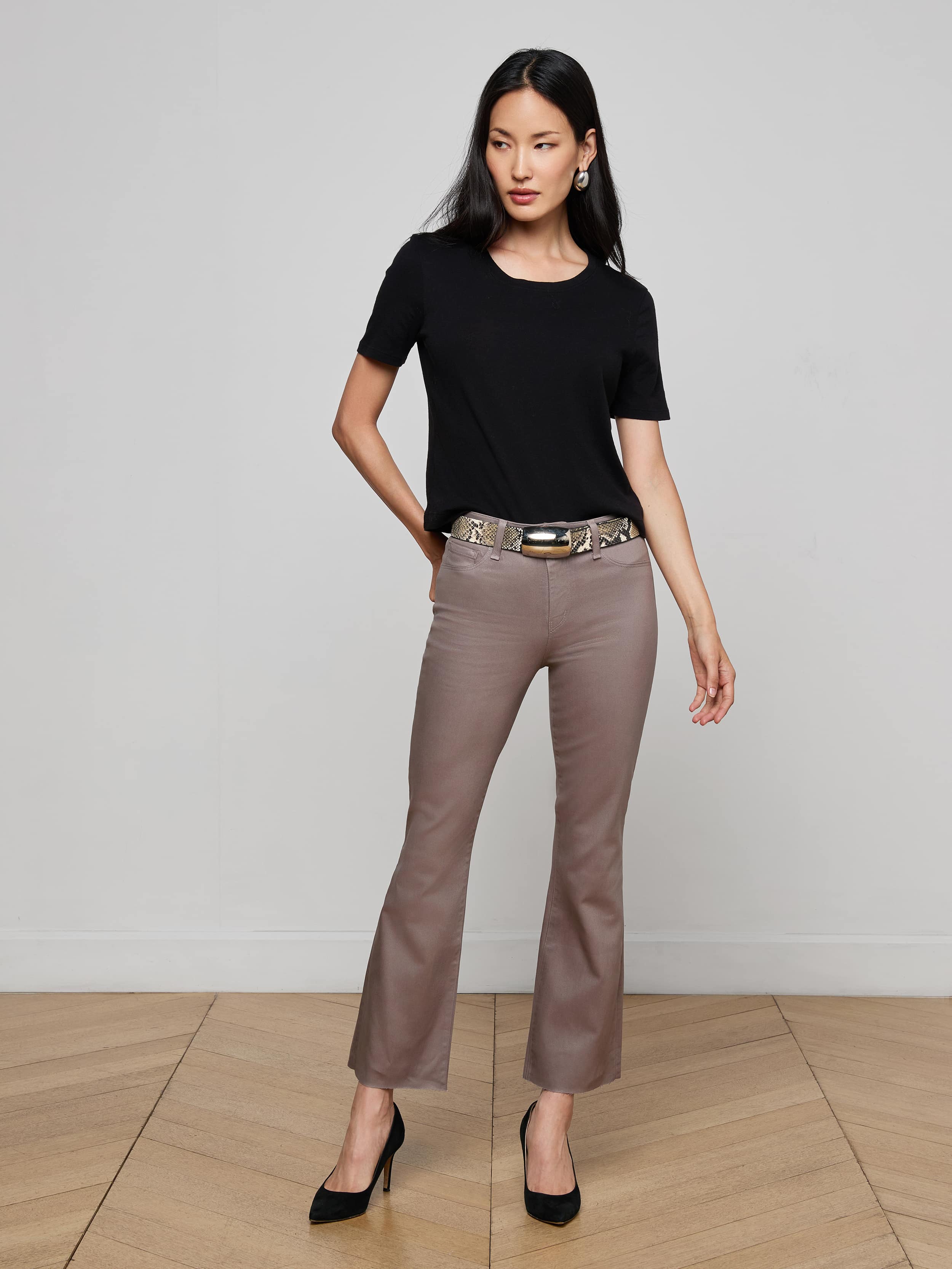 L'AGENCE - Stormy Cropped Cotton Tee - Image 3