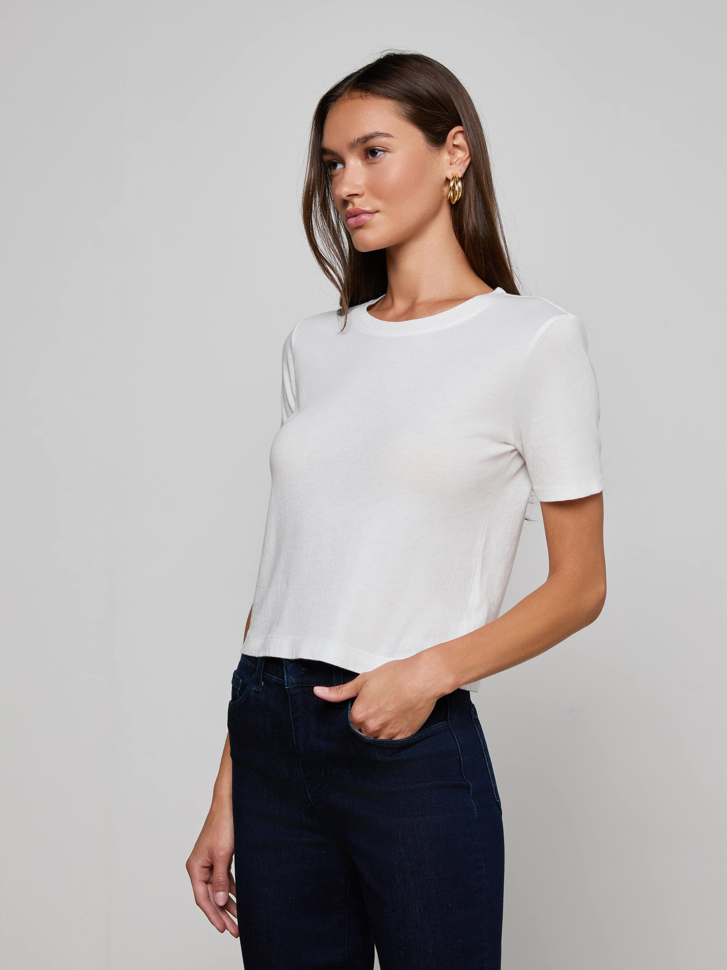 L'AGENCE - Stormy Cropped Cotton Tee - Image 2