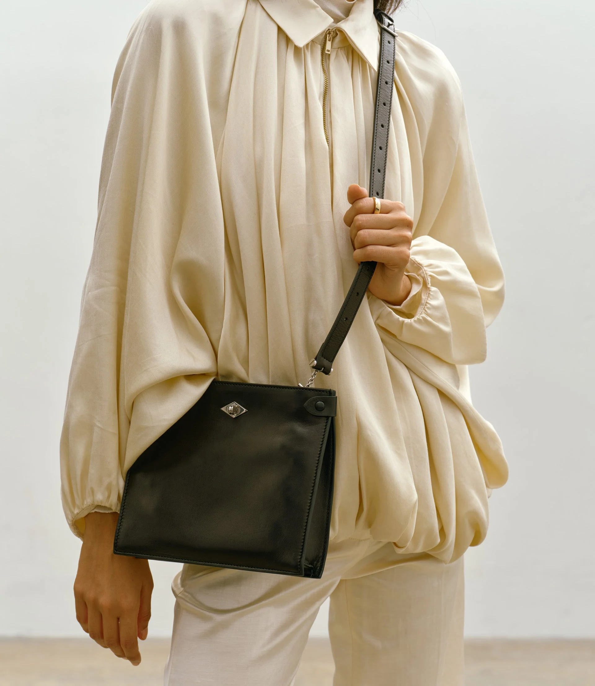 Metier - Stowaway Crossbody Buttery Nappa Black with Silver Hardware - Image 5