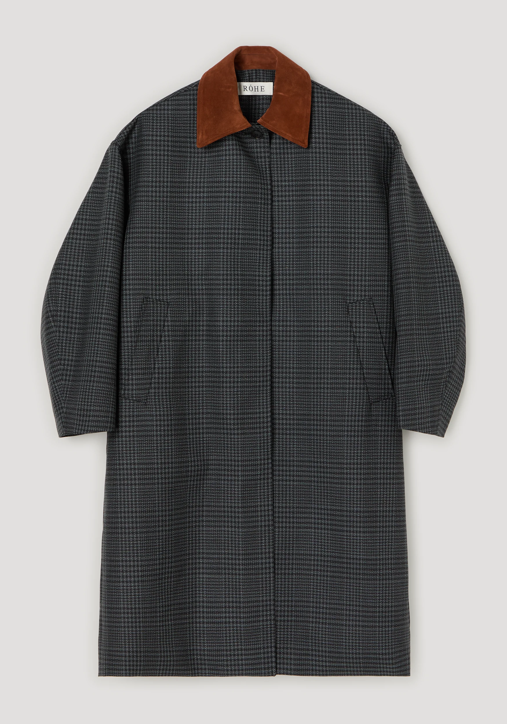 ROHE - Suede collar check coat | black / grey check - Image 7
