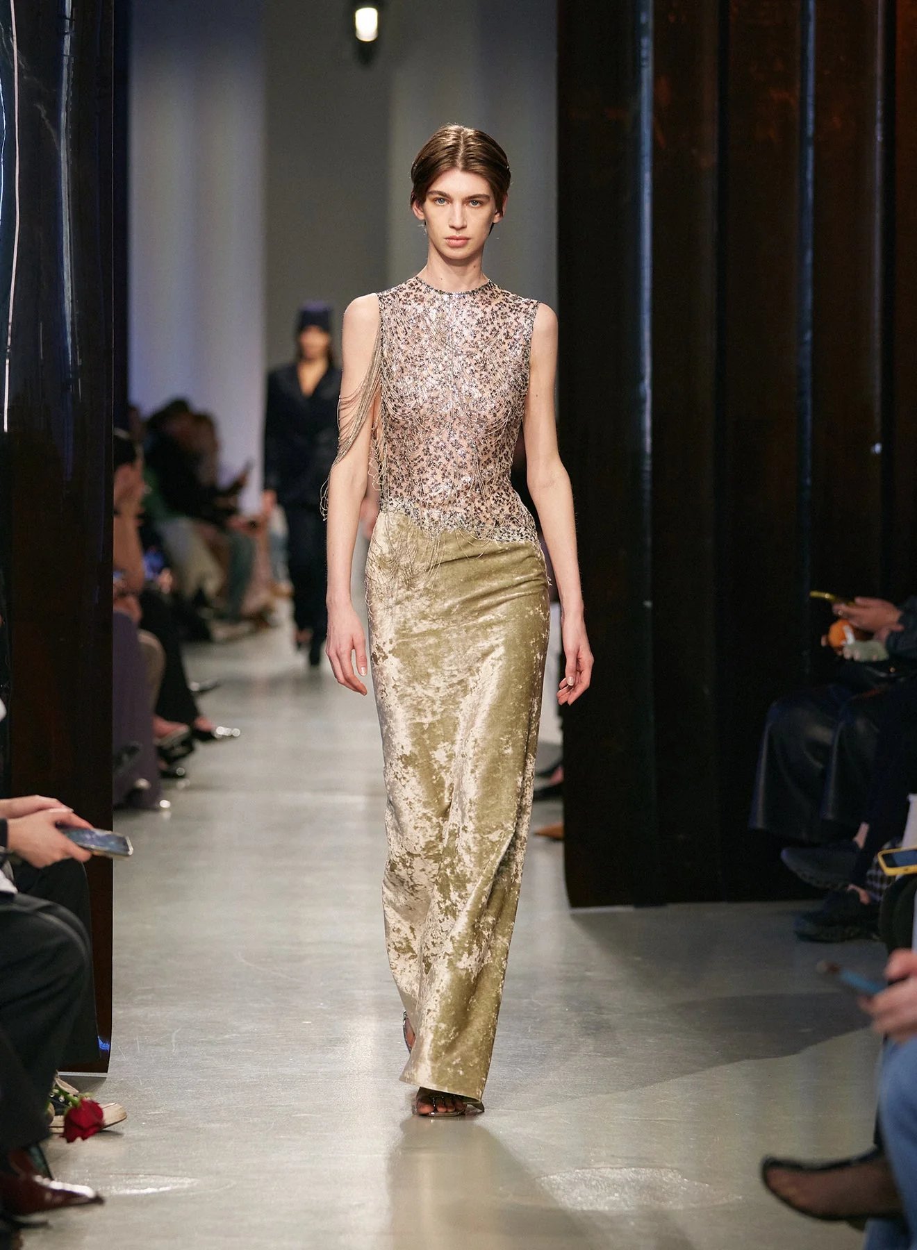 Christopher Esber - Swept Chain Lace Velvet Column Gown