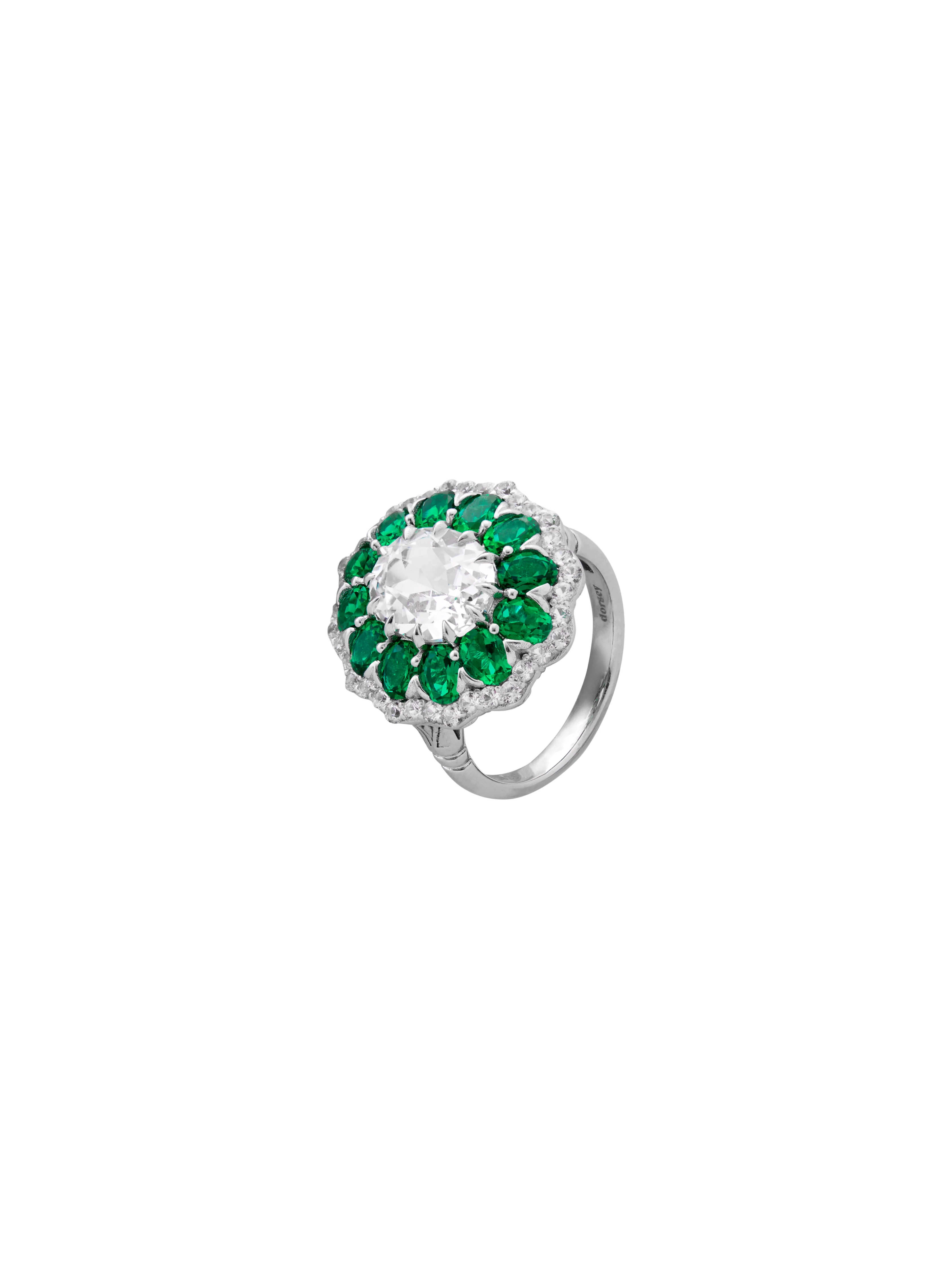 Dorsey - TATE LAB WHITE SAPPHIRE AND EMERALD RING, SILVER - Image 2