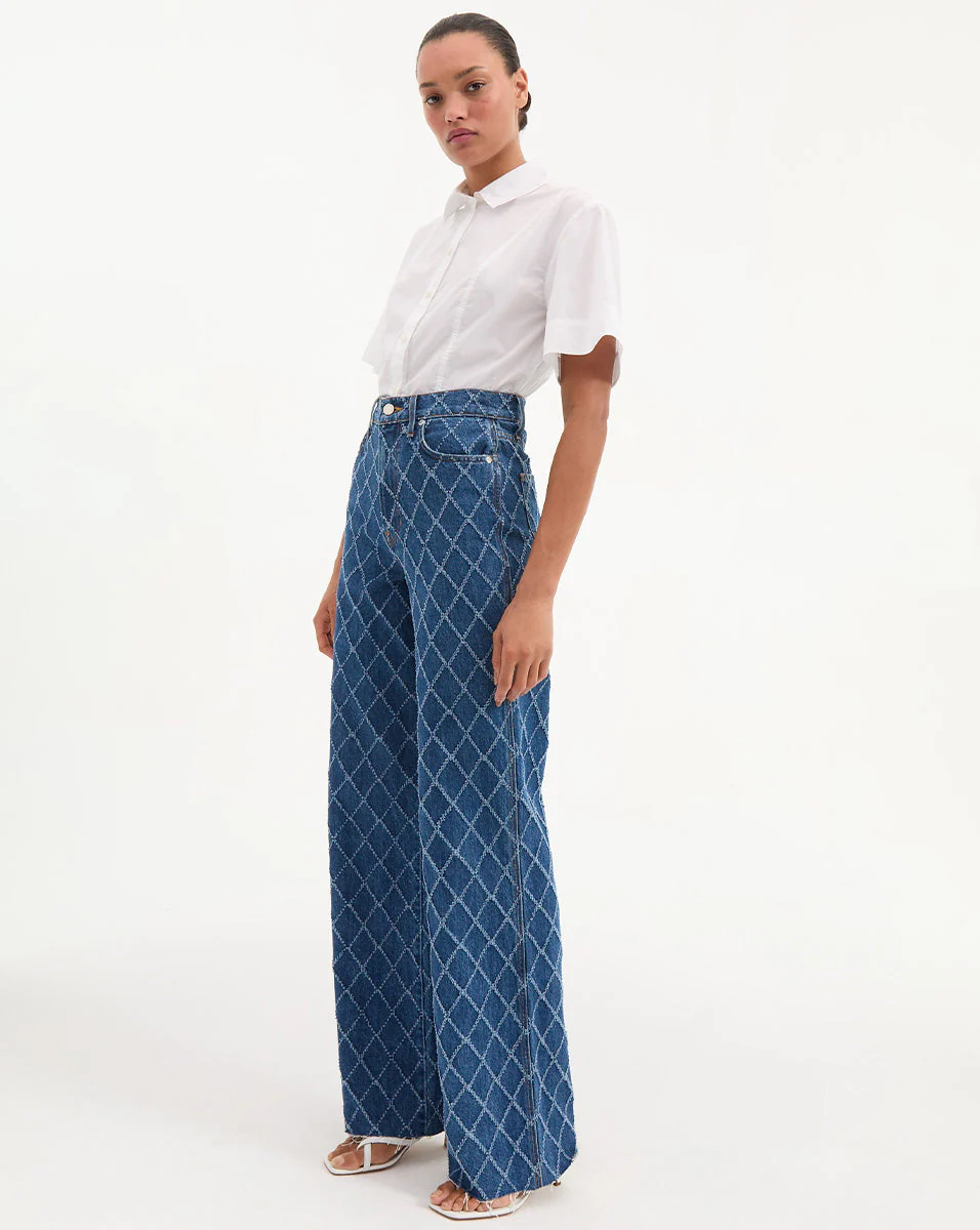 Veronica Beard - Taylor Diamond Printed Wide - Leg Jean - Image 7