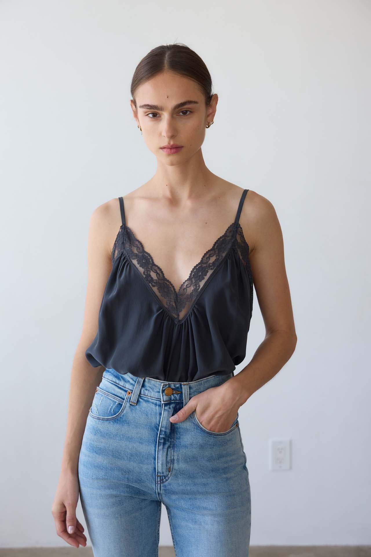 Jamie Haller - The Deep V Cami in Dark Grey - Image 6