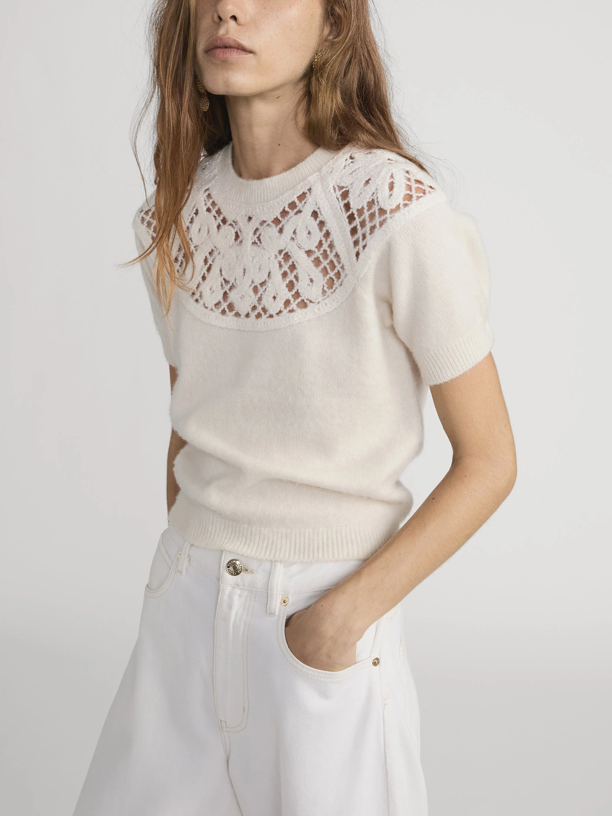 FRAME - The Lace Gathered Sweater - Image 5