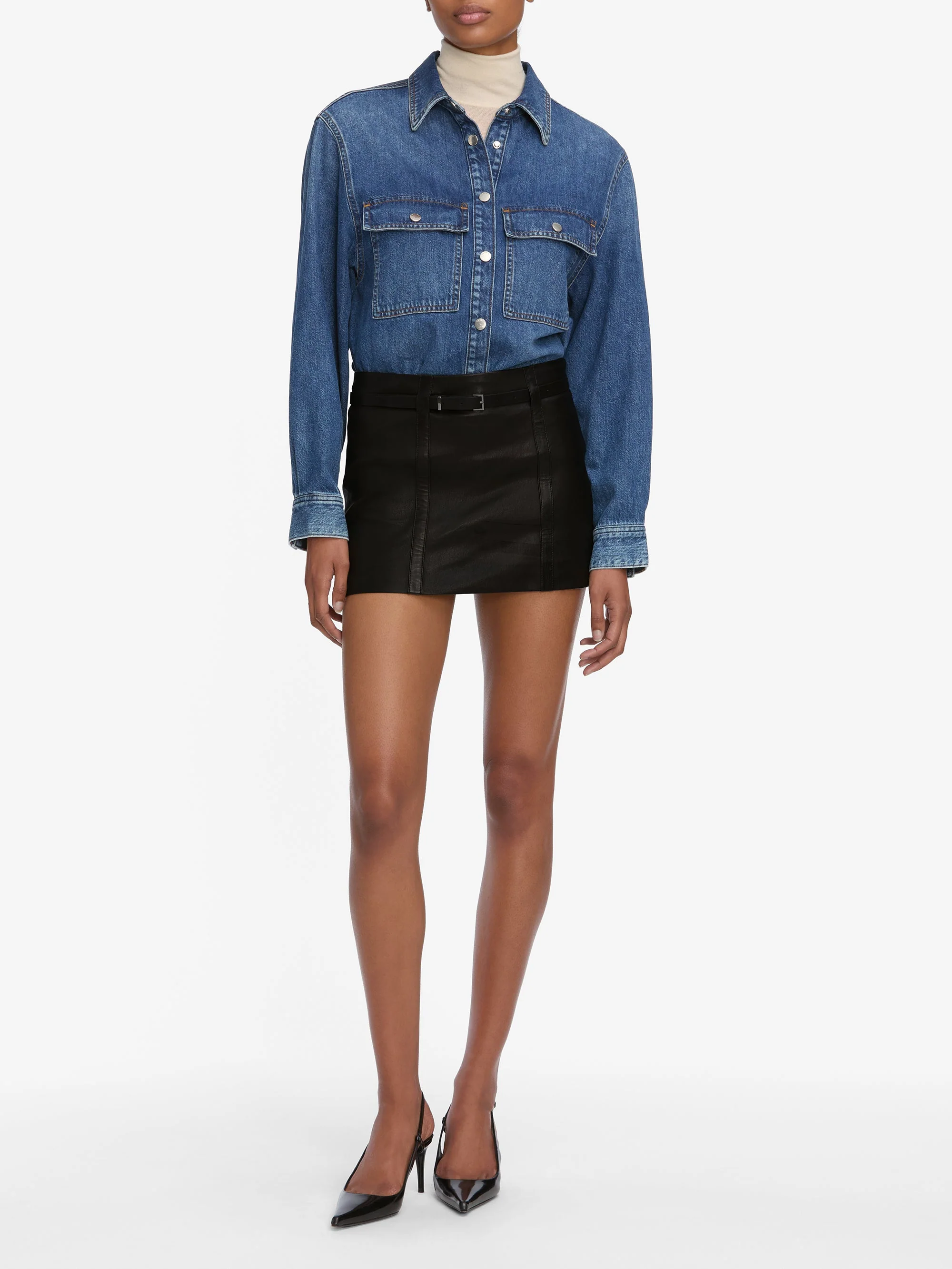 FRAME - The Leather Belted Mini Skirt - Image 2