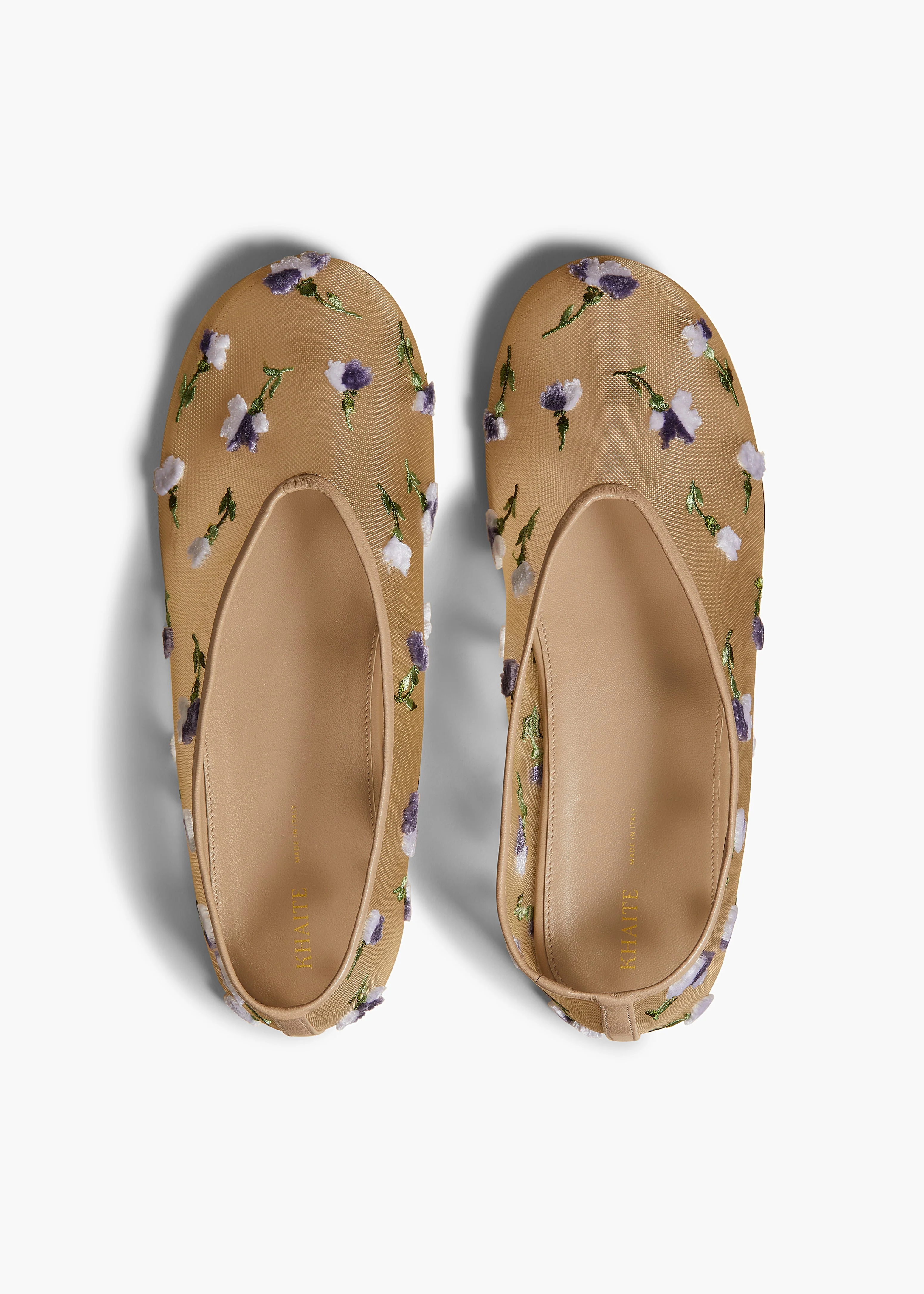 Khaite - Marcy Flat in Beige Mesh with Purple Floral Embroidery - Image 8