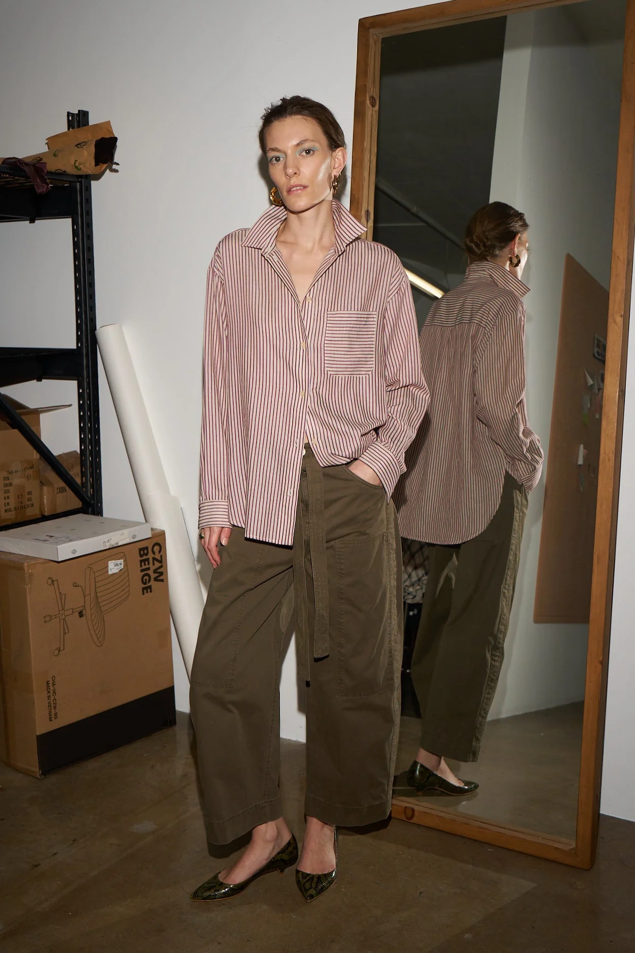 Jamie Haller - The Stripe Essential Shirt in Burgundy Natural - Image 11