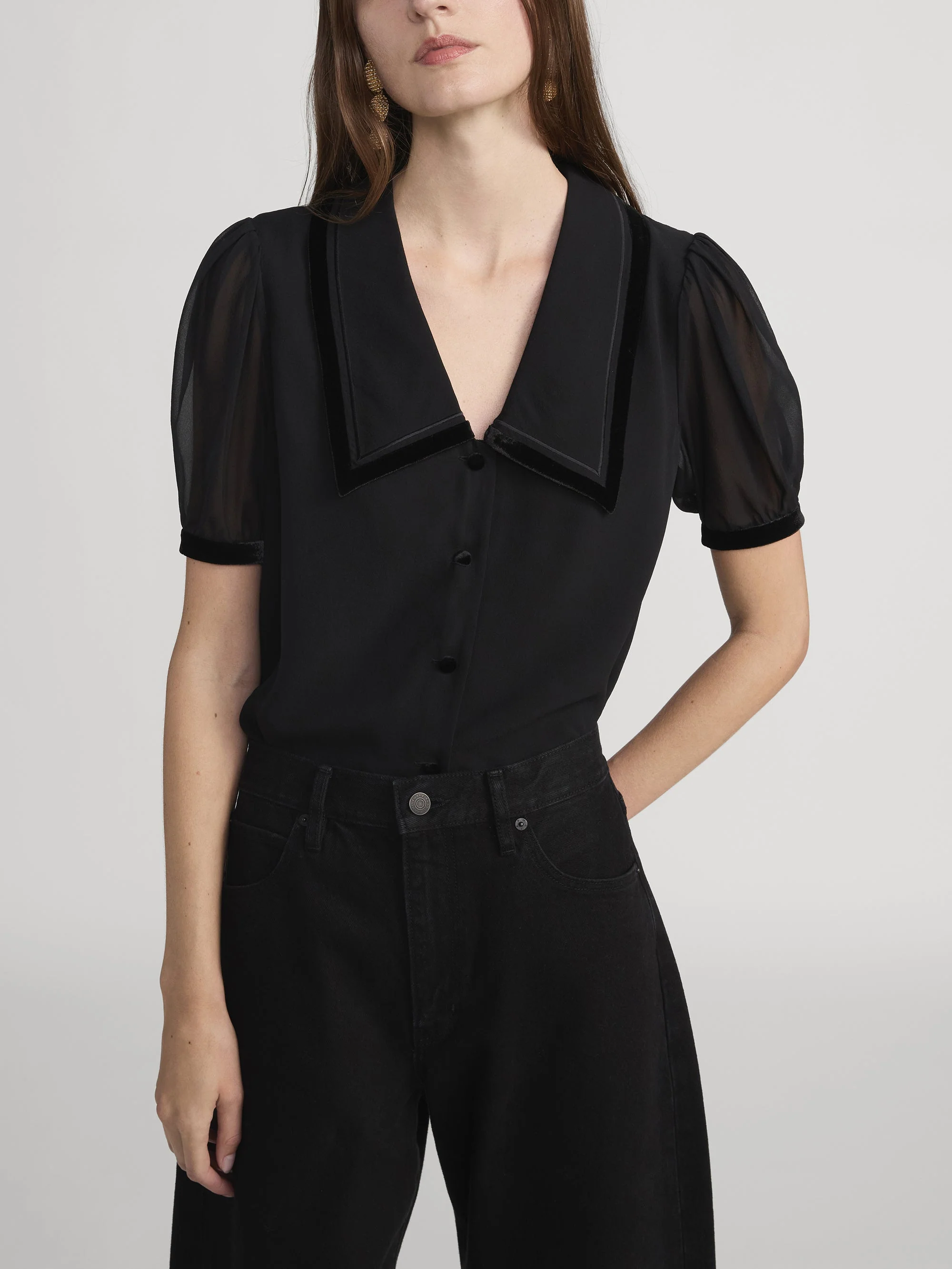 FRAME - The Velvet Trim Sailor Blouse - Image 3