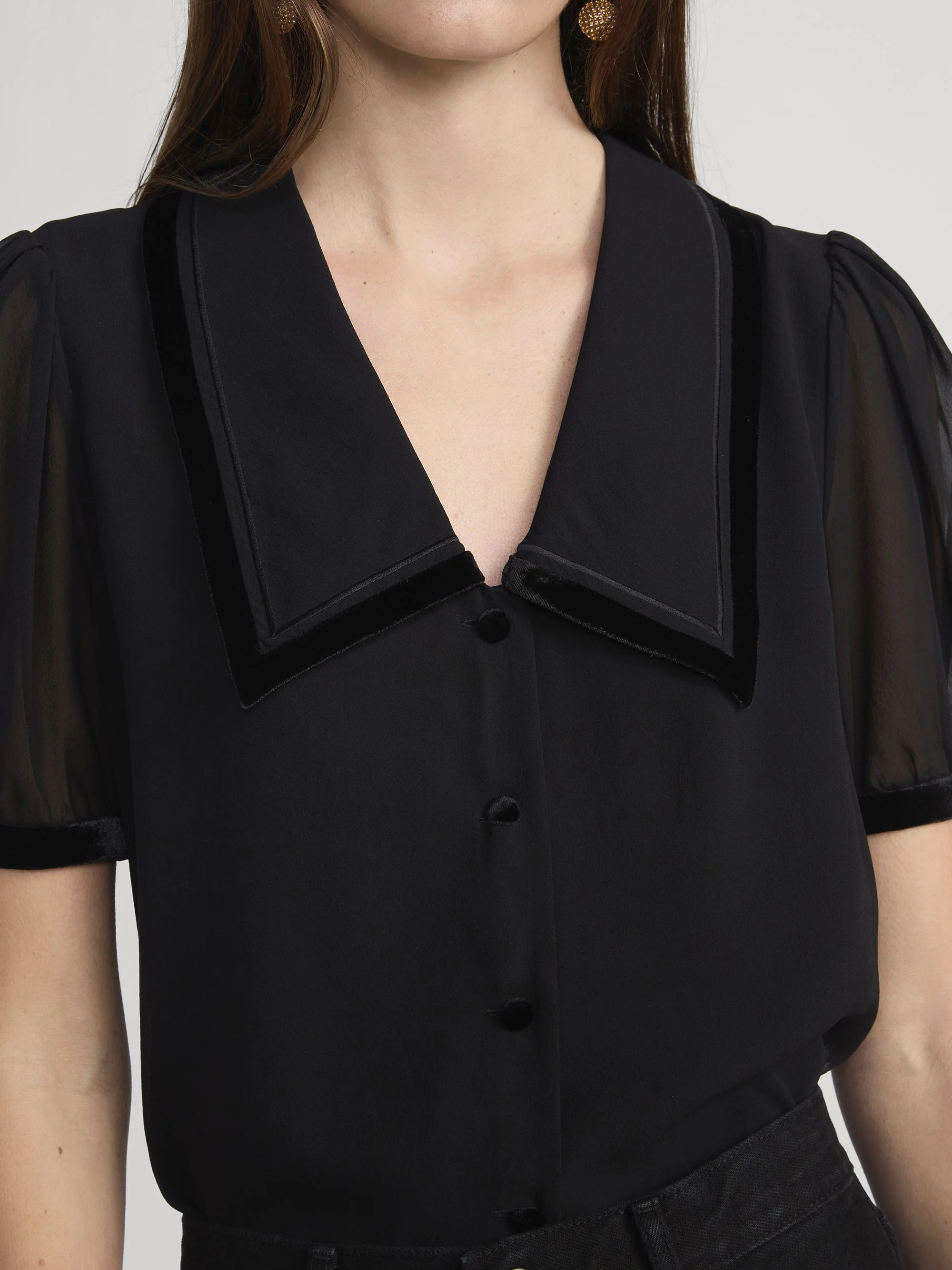 FRAME - The Velvet Trim Sailor Blouse - Image 4