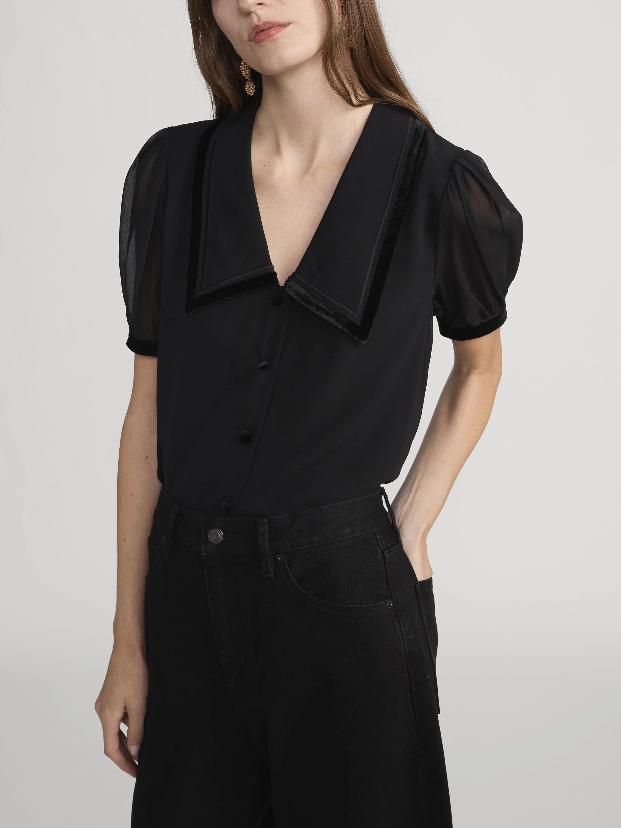 FRAME - The Velvet Trim Sailor Blouse - Image 5