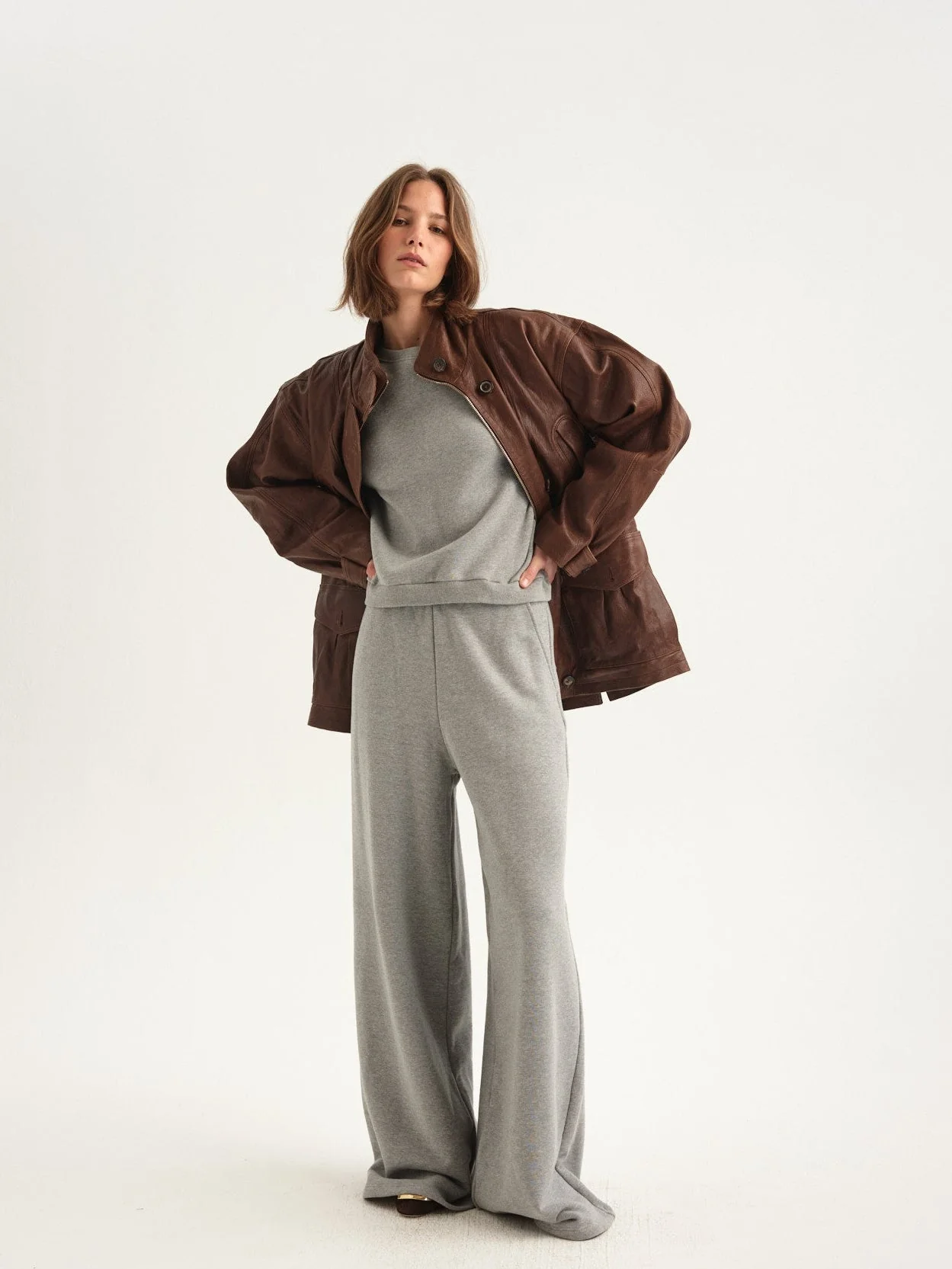 Jamie Haller - The Wide Leg Terry Trouser in Heather Grey