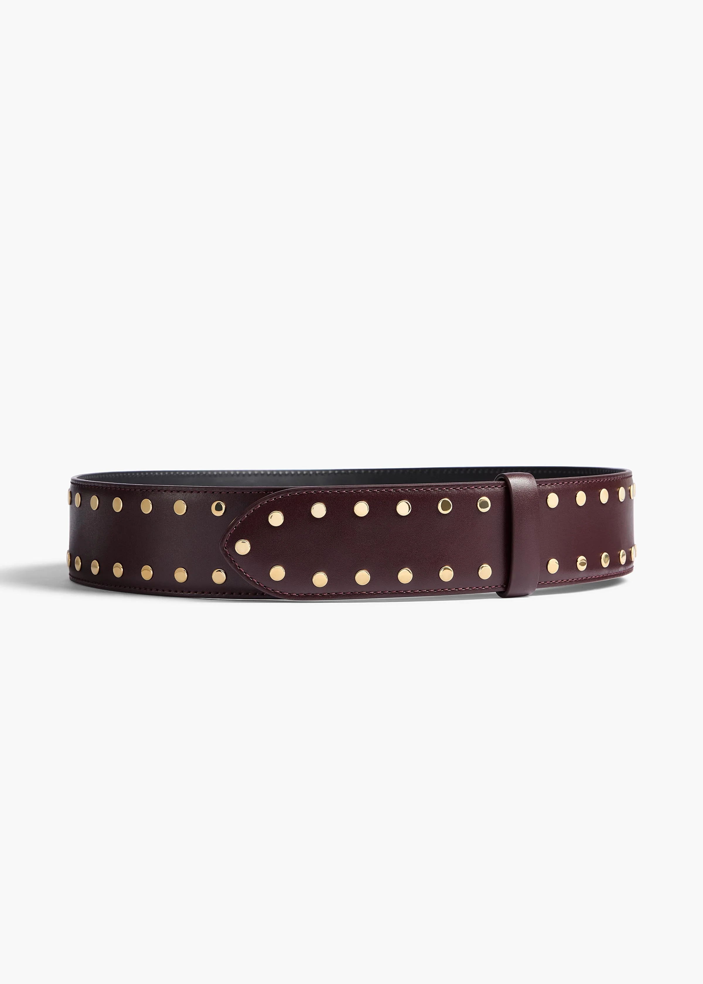 Khaite - Theo Waist Belt in Bordeaux Leather with Gold Studs
