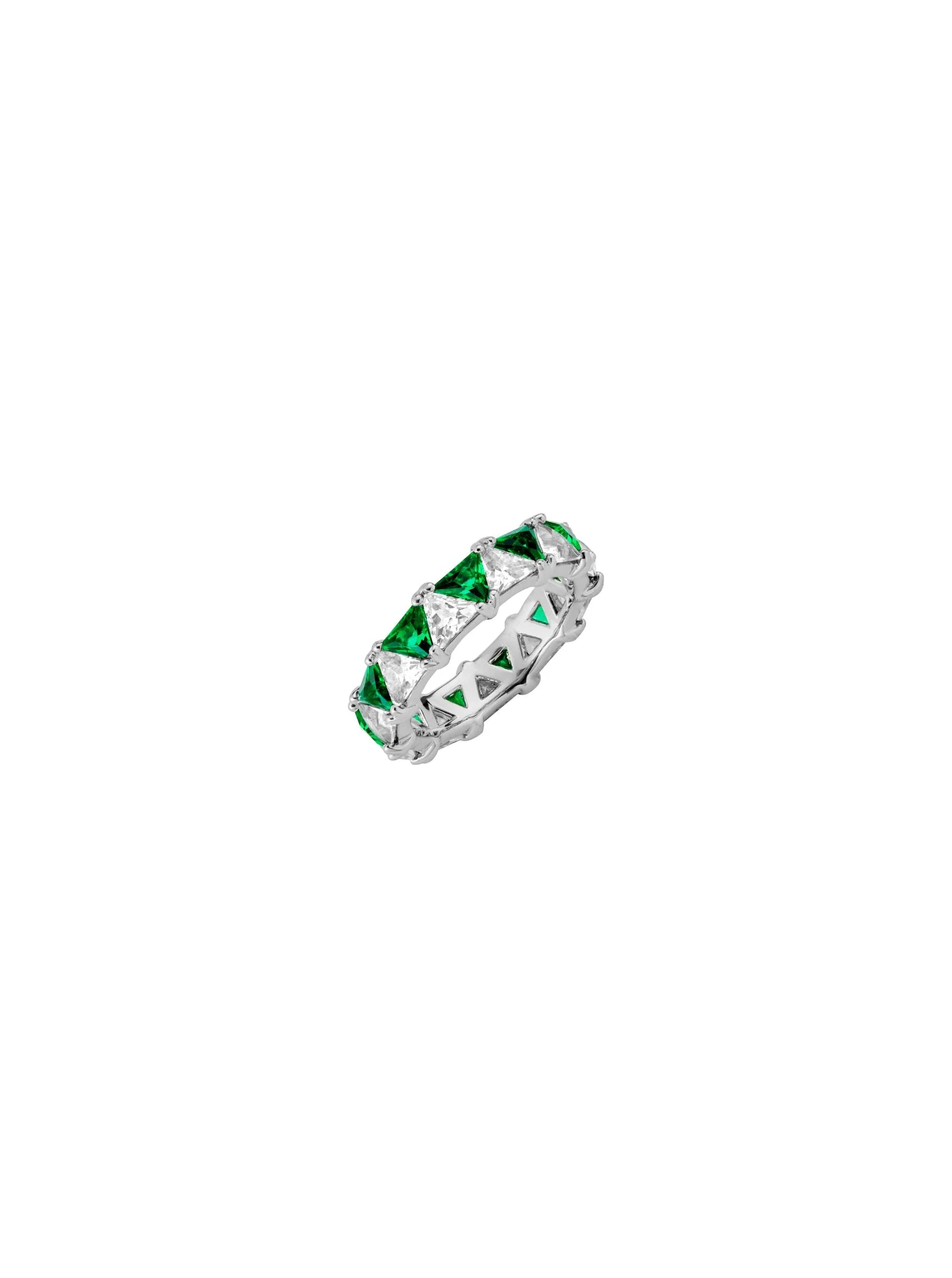 Dorsey - THEODORA DOUBLE TRILLION, LAB WHITE SAPPHIRE AND EMERALD RING, SILVER - Image 2