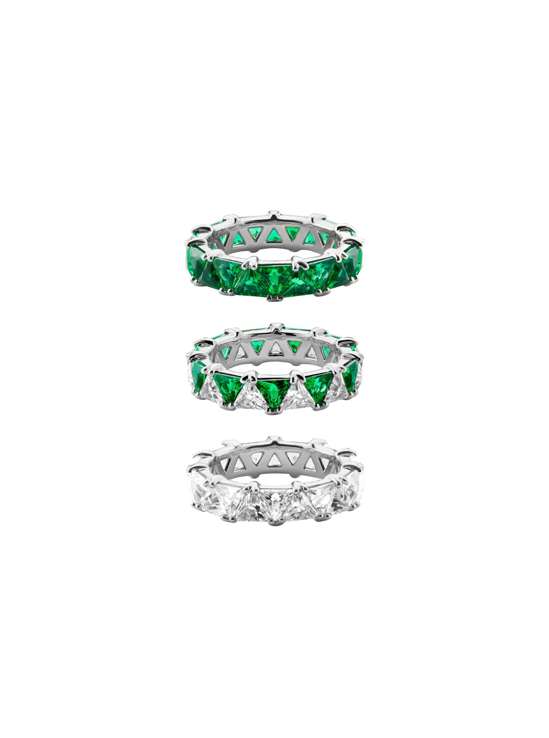 Dorsey - THEODORA DOUBLE TRILLION EMERALD RING STACK, SILVER